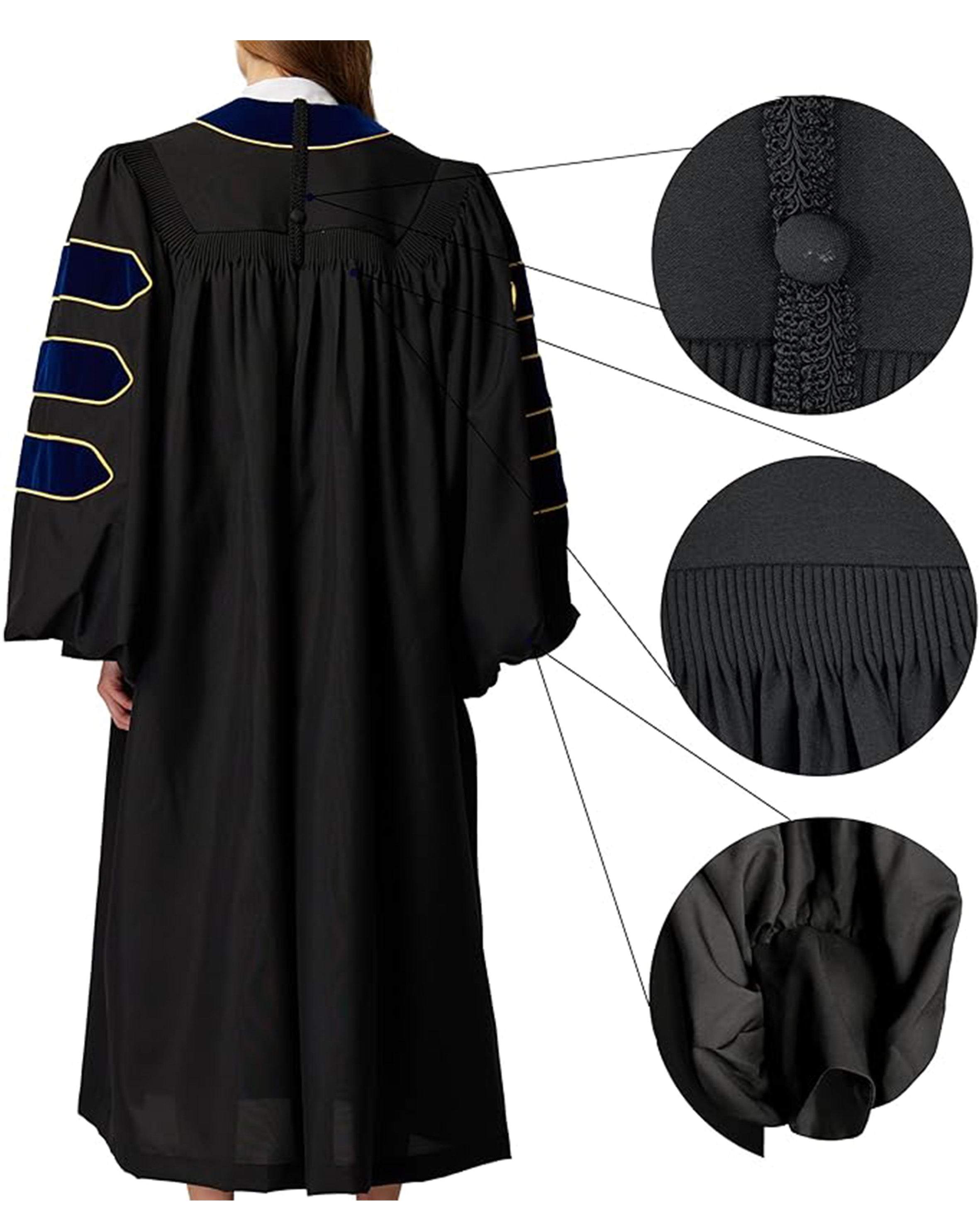 Deluxe Doctoral Graduation Gown|Graduation Regalia|PHD Gown with Gold Piping