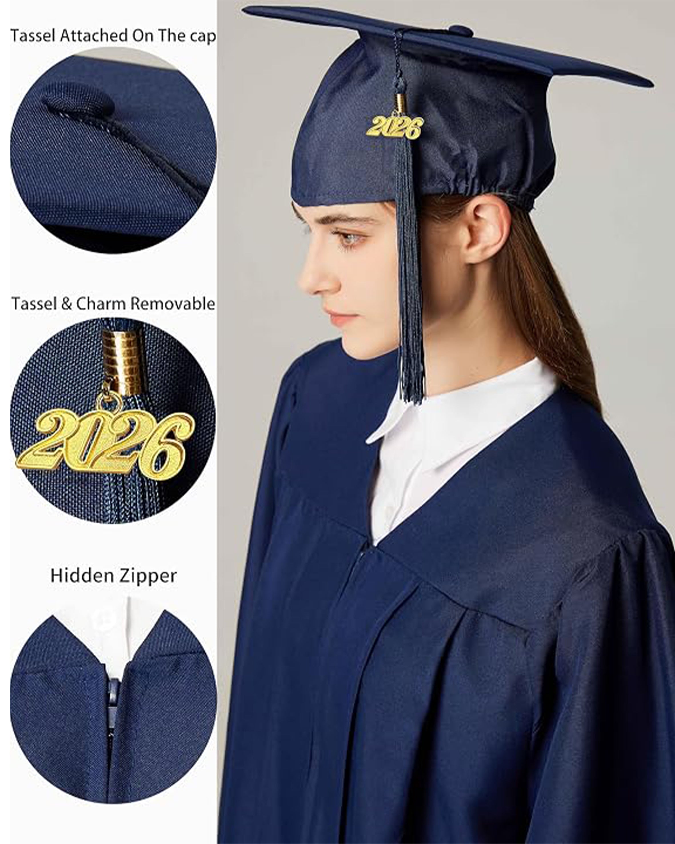 MyGradDay Unisex Matte Graduation Cap and Gown 2026 Set with Tassel Honor Cord Graduation Stoles