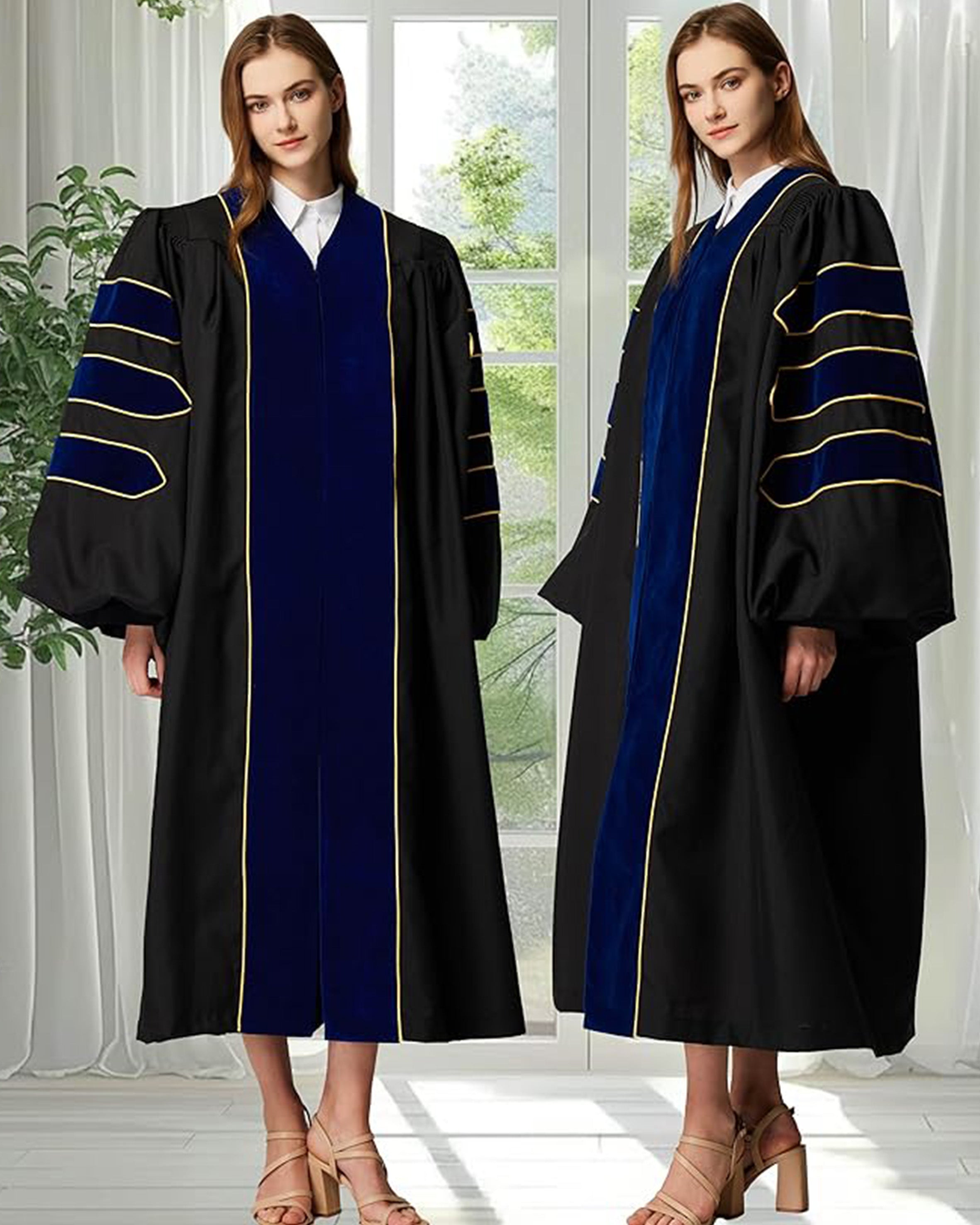 Deluxe Doctoral Graduation Gown|Graduation Regalia|PHD Gown with Gold Piping