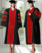 Deluxe Doctoral Graduation Gown with Gold Piping and Doctoral Tam Package (Red Velvet)