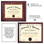 MyGradDay 8.5x11 Diploma Frame with Maroon over Gold Mat or Display 11x14 Document without Mat,Solid Wood & UV Protection Acrylic,Mahogany Degree Certificate Frame