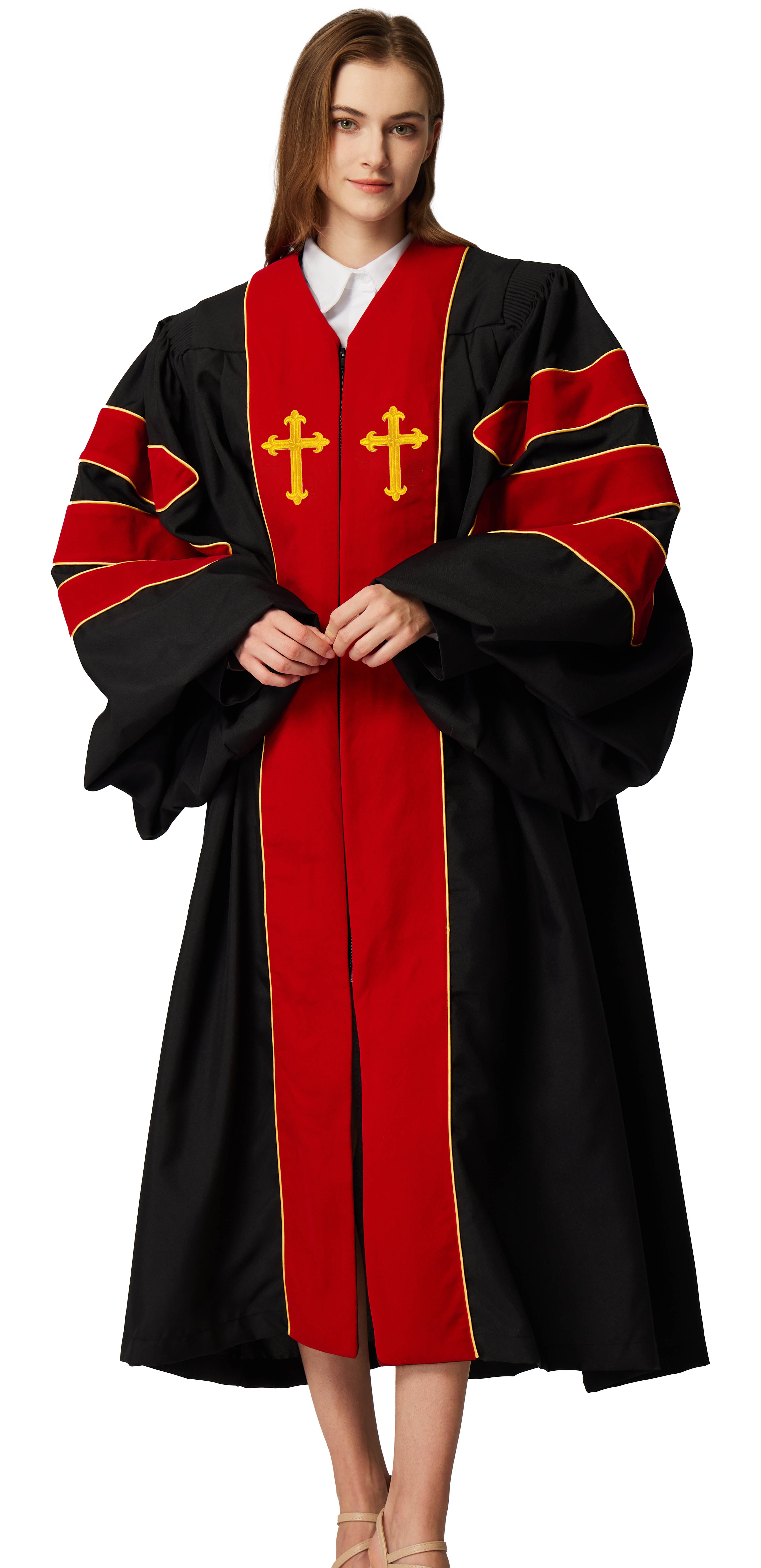 MyGradDay Unisex Deluxe Doctor of Divinity Clergy Robes  Doctorate pulpit robes with Gold Piping Available for Customization