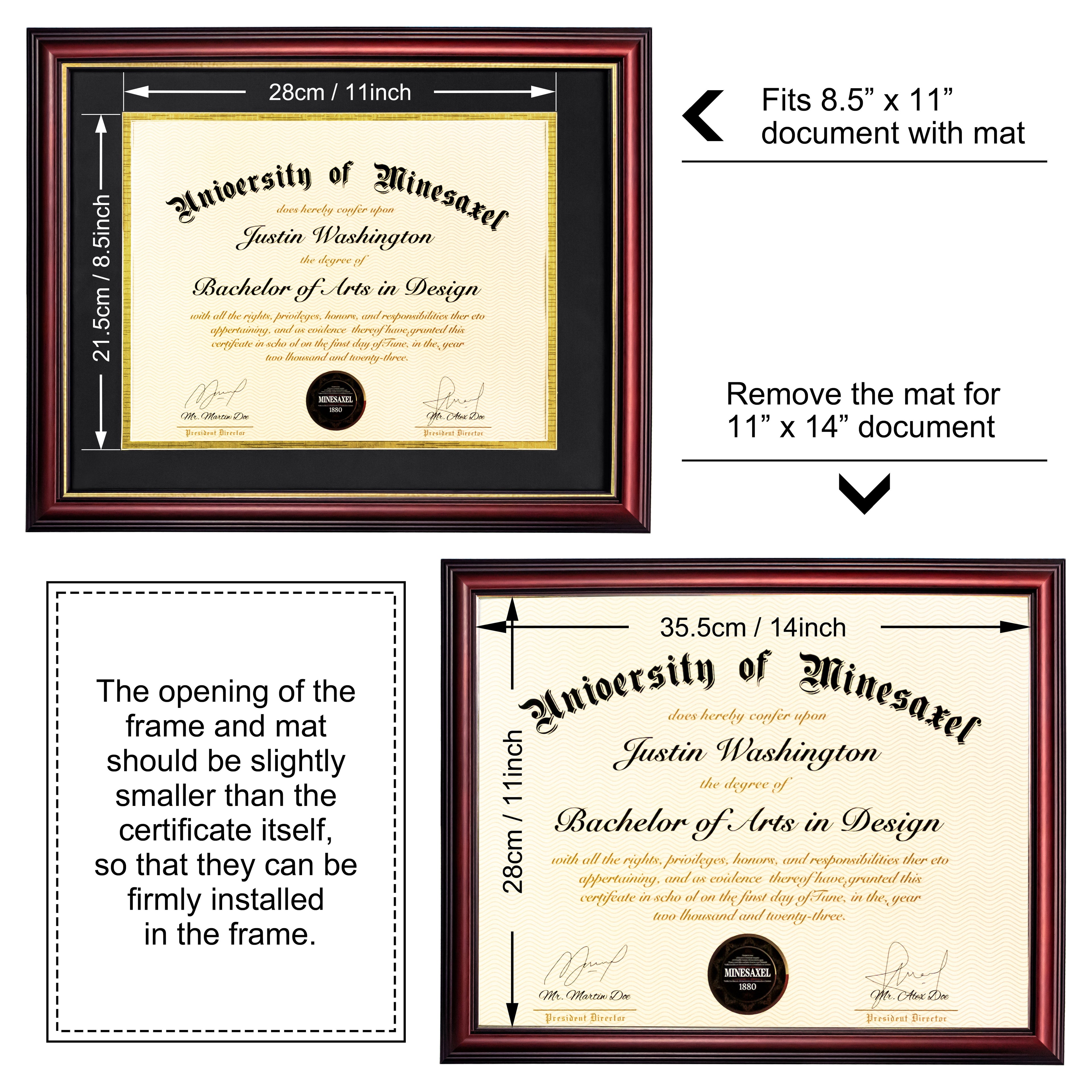 MyGradDay 8.5x11 Diploma Frame with Maroon over Gold Mat or Display 11x14 Document without Mat,Solid Wood & UV Protection Acrylic,Mahogany Degree Certificate Frame