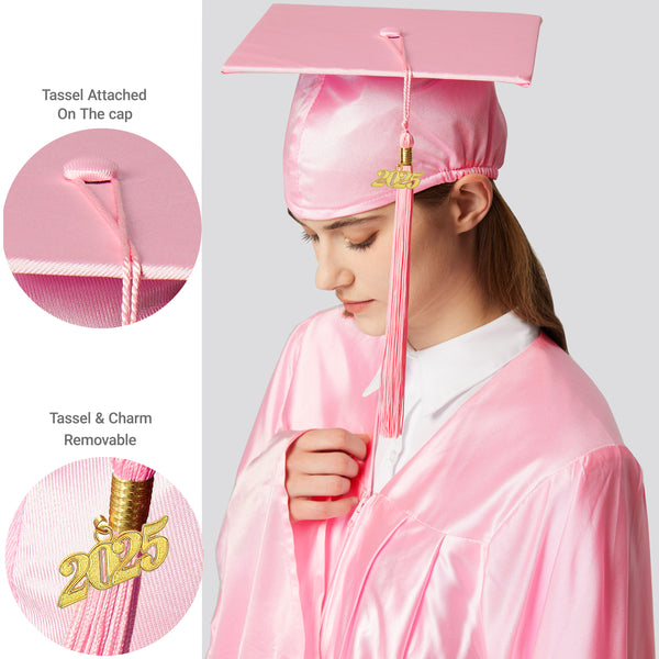 Unisex  Shiny Graduation Cap & Gown with Tassel 2025 Year Charm Rich Color