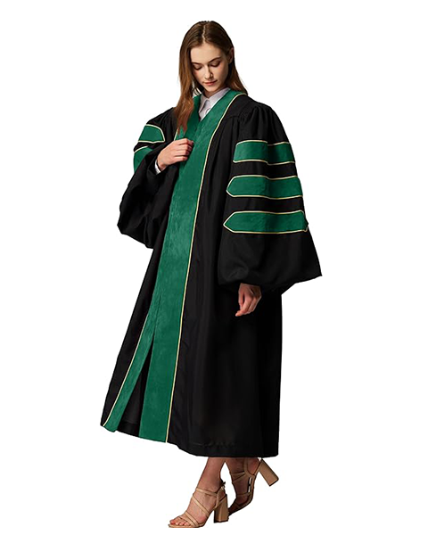 Deluxe Doctoral Graduation Gown|Graduation Regalia|PHD Gown with Gold Piping (Emerald Green Velvet)