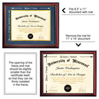 MyGradDay 8.5x11 Diploma Frame with Maroon over Gold Mat or Display 11x14 Document without Mat,Solid Wood & UV Protection Acrylic,Mahogany Degree Certificate Frame