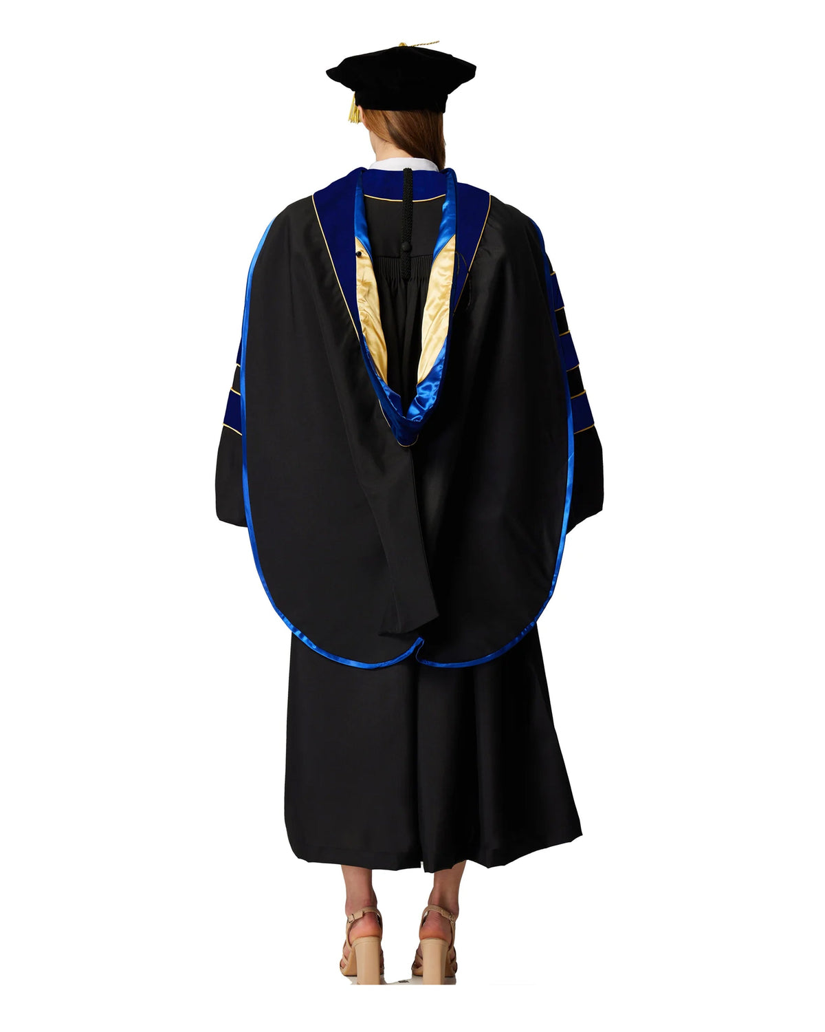 Deluxe Doctoral Graduation Gown with Gold Piping Plus Doctoral Tam and Doctoral Hood  Package MyGradDay