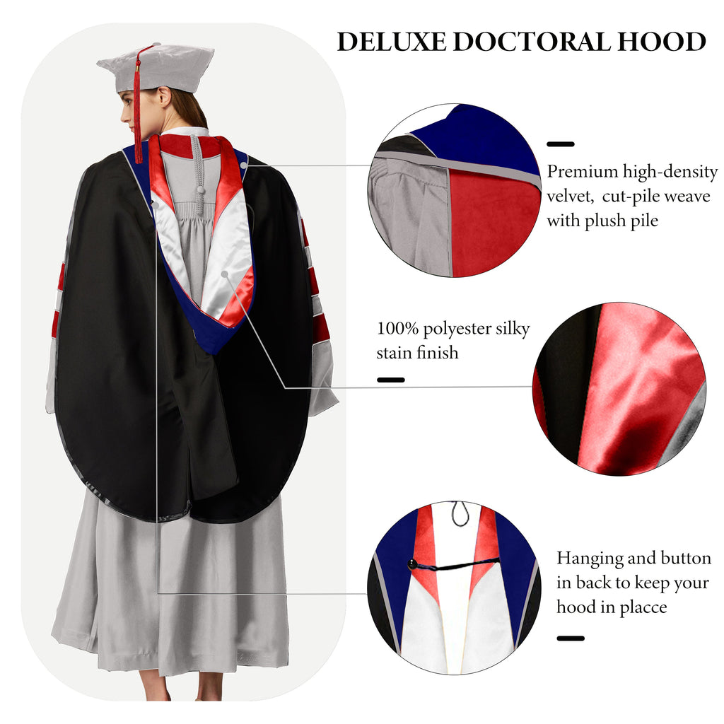 MyGradDay Doctoral Graduation Gown and Hood Tam Set PhD Regalia Silver Gray MyGradDay
