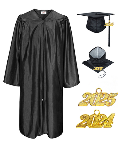 Unisex  Shiny Graduation Cap & Gown with Tassel 2025 Year Charm Rich Color