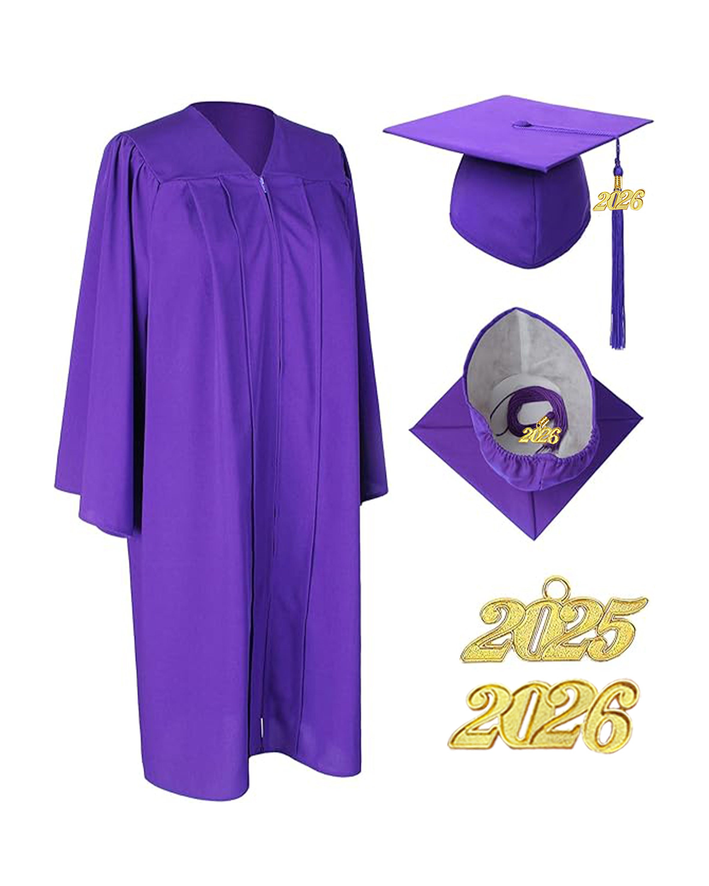 Unisex Matte Graduation Cap & Gown with Tassel 2026 Year Charm ( Rich Color )