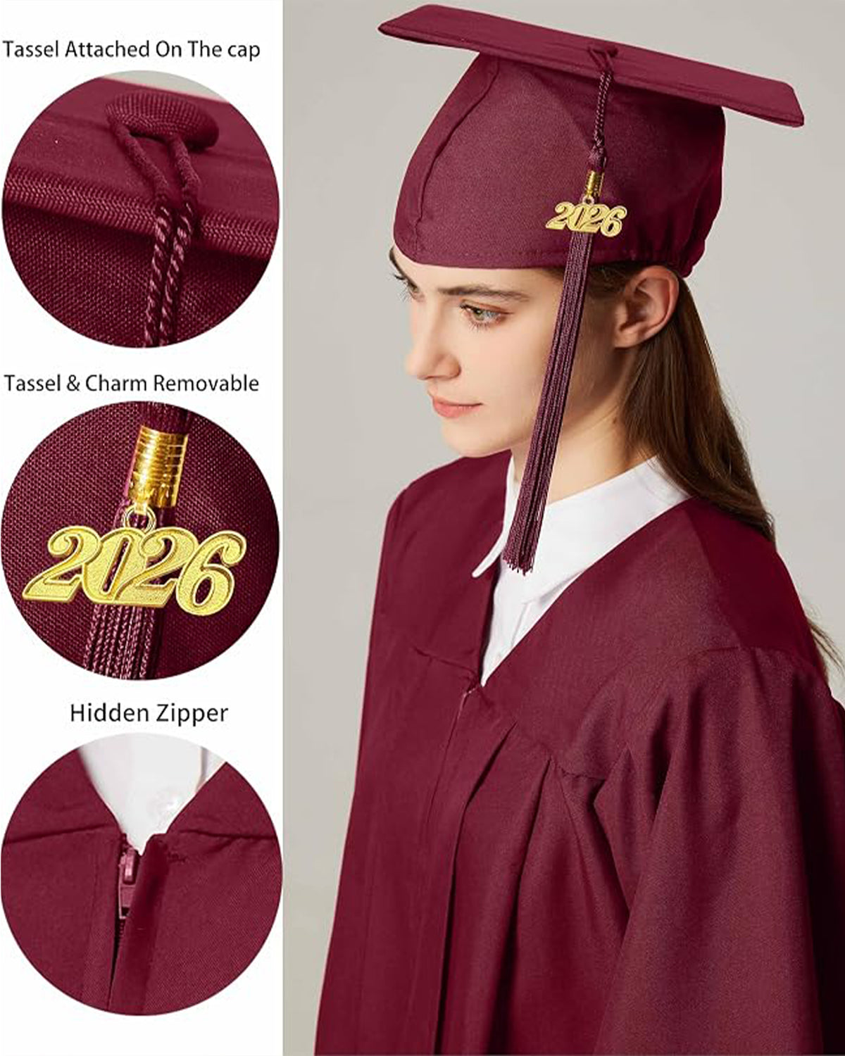 MyGradDay Unisex Matte Graduation Cap and Gown 2026 Set with Tassel Honor Cord Graduation Stoles