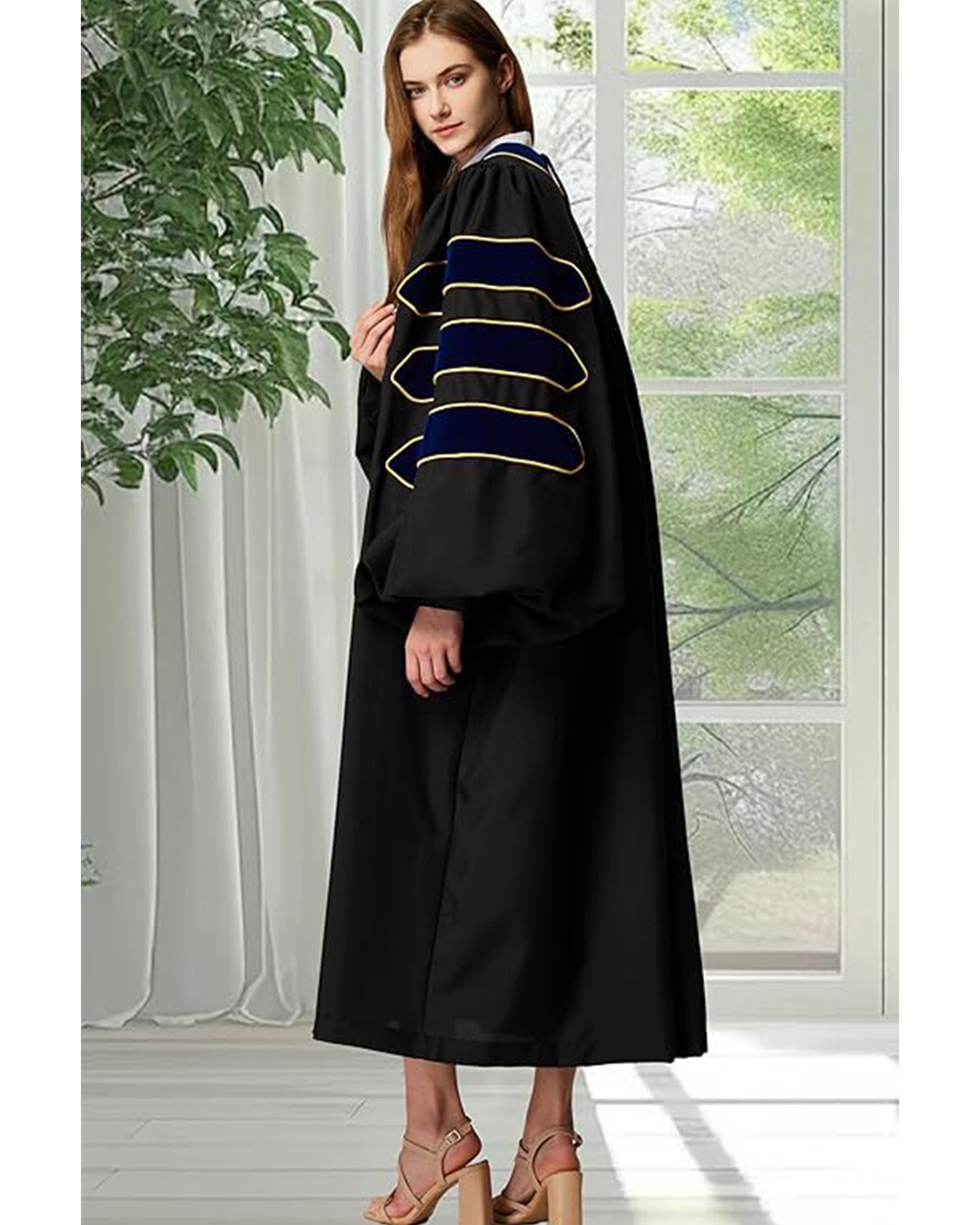 Deluxe Doctoral Graduation Gown|Graduation Regalia|PHD Gown with Gold Piping