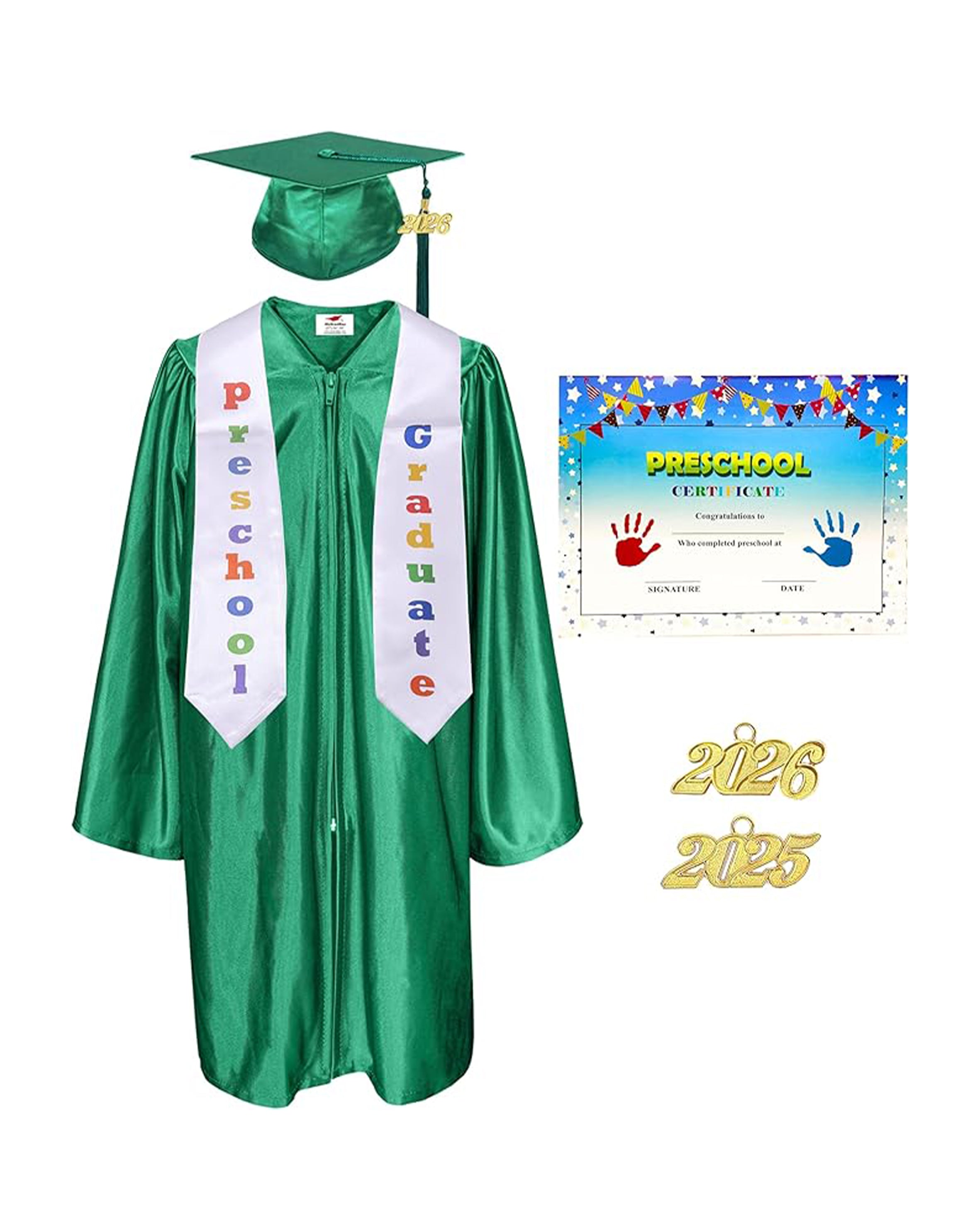 MyGradDay Preschool Graduation Cap Gown Stole Package with 2026 Tassel, Certificate