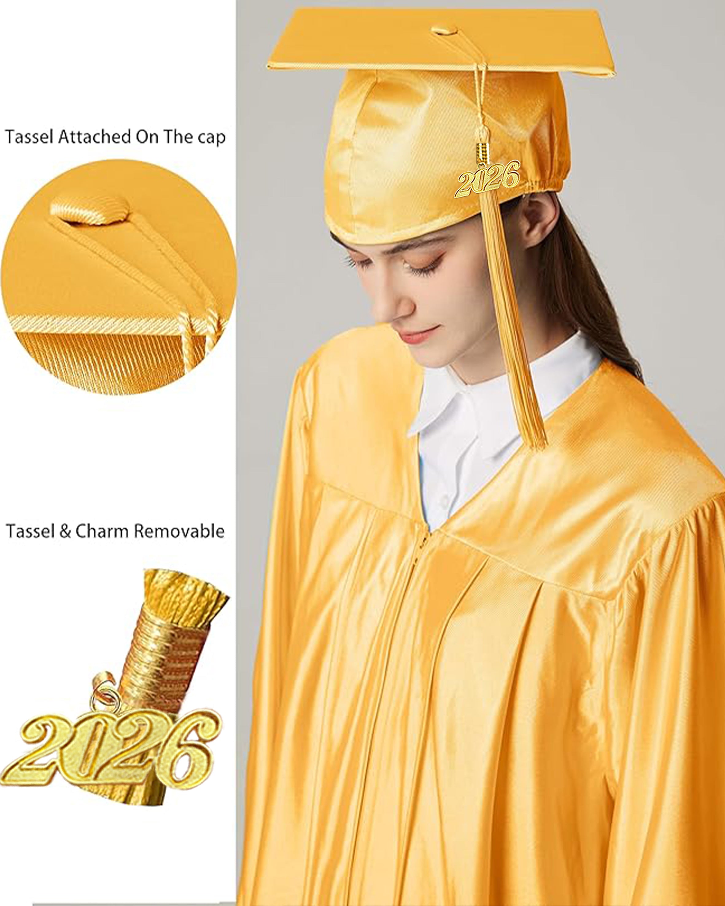 MyGradDay Unisex Adult Shiny Graduation Cap with Tassel 2026 Year Charm