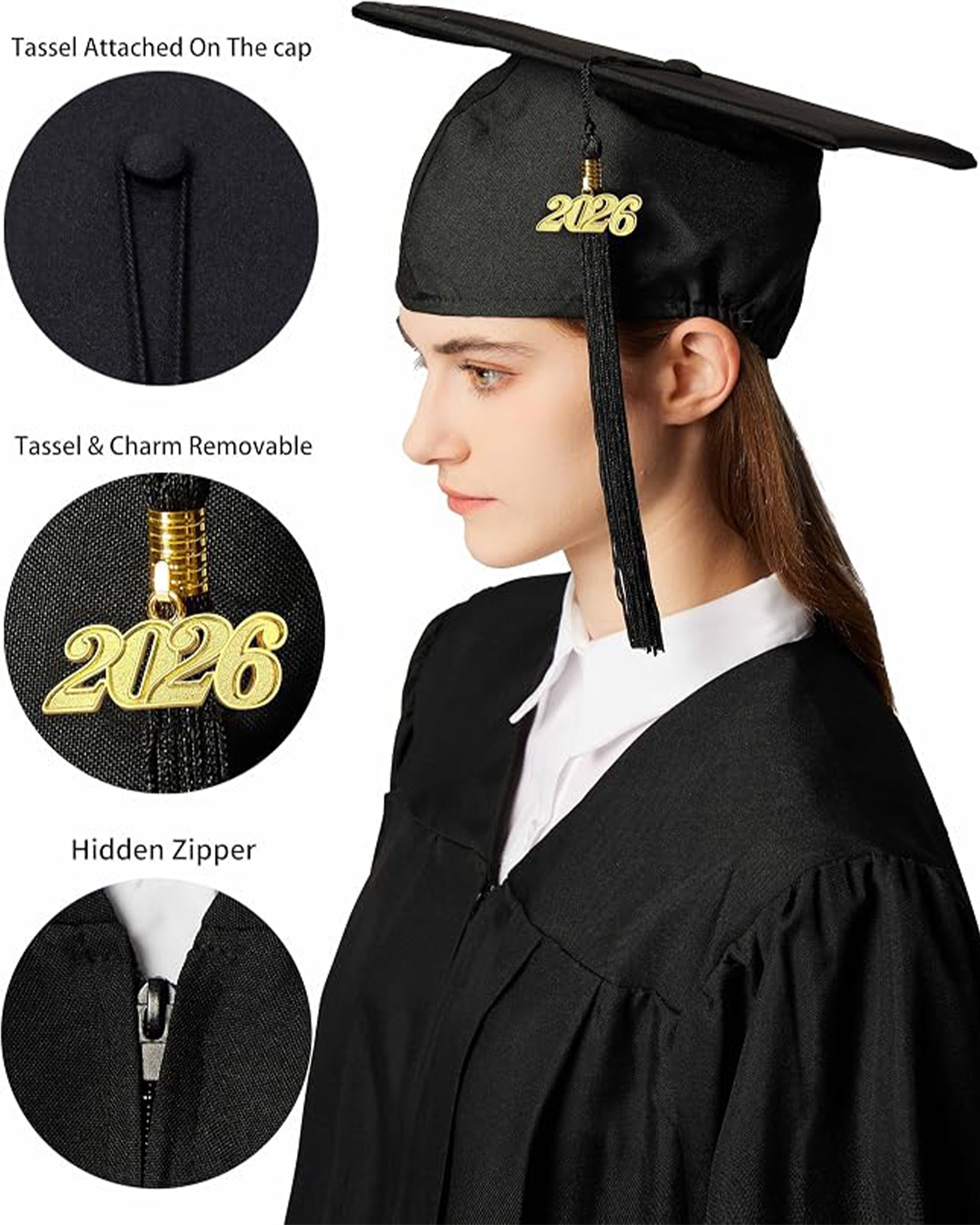 MyGradDay Unisex Matte Graduation Cap and Gown 2026 Set with Tassel Honor Cord Graduation Stoles