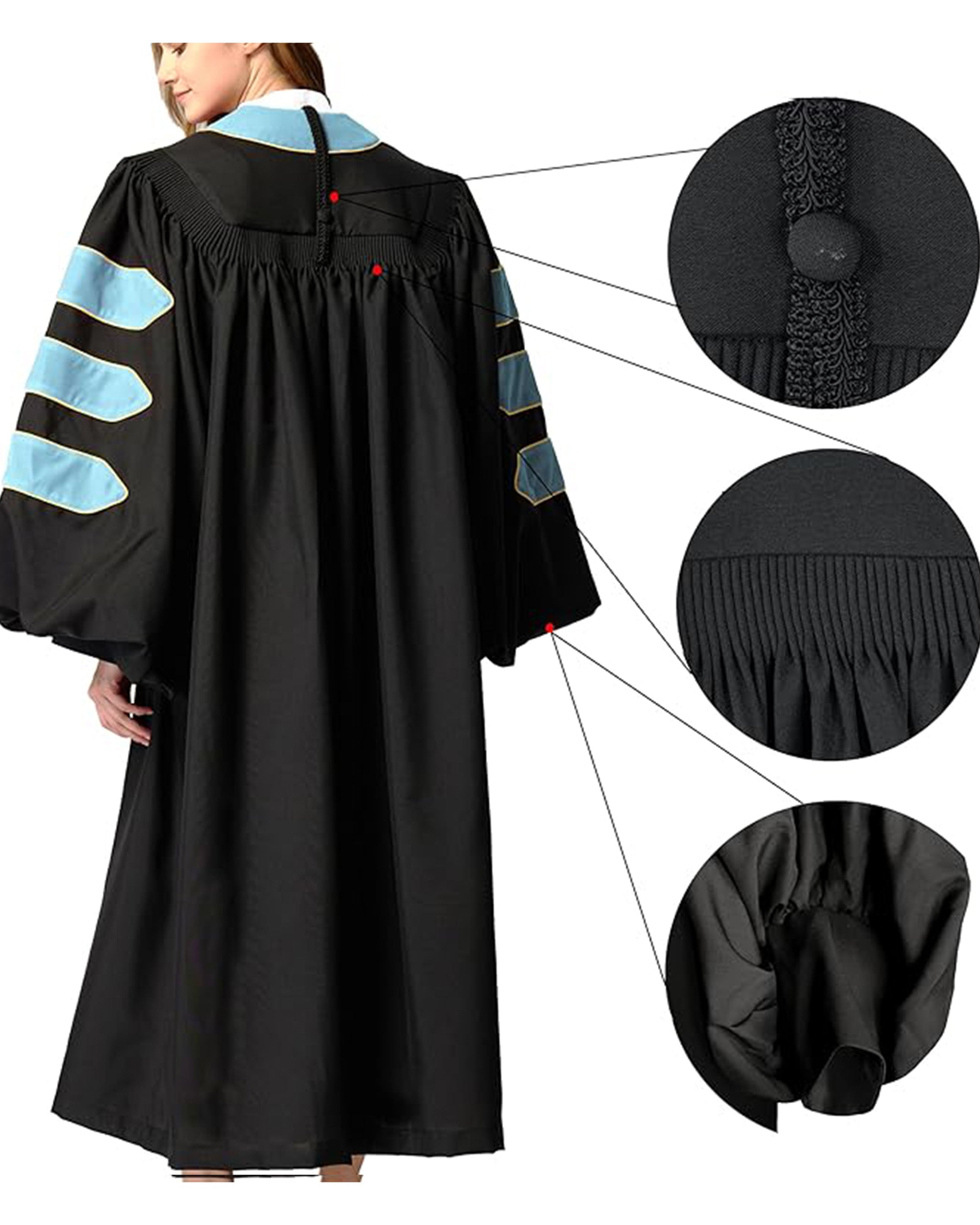 Deluxe Doctoral Graduation Gown with Gold Piping and Doctoral Tam Package (Sky Blue Velvet)
