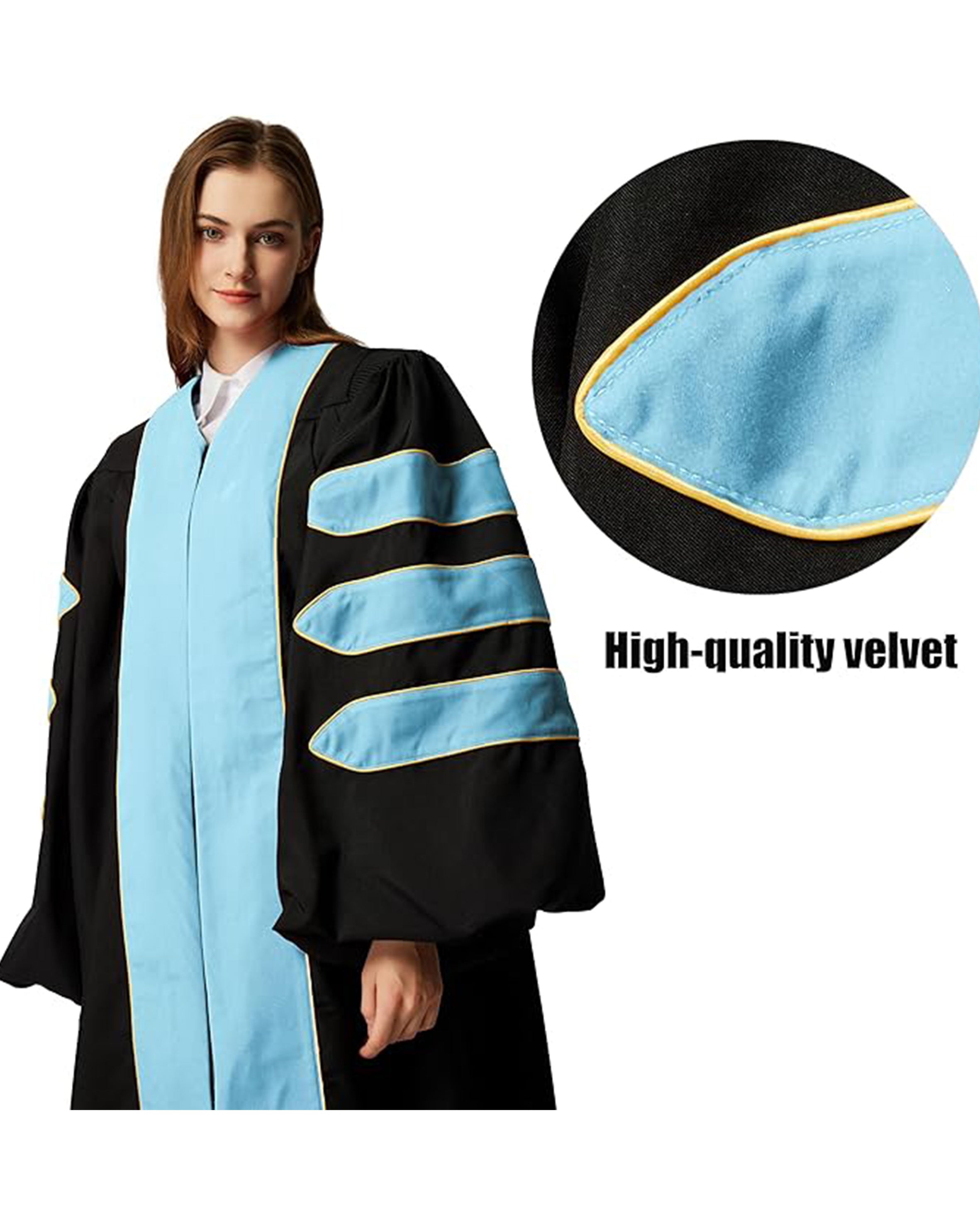 Deluxe Doctoral Graduation Gown|Graduation Regalia|PHD Gown with Gold Piping