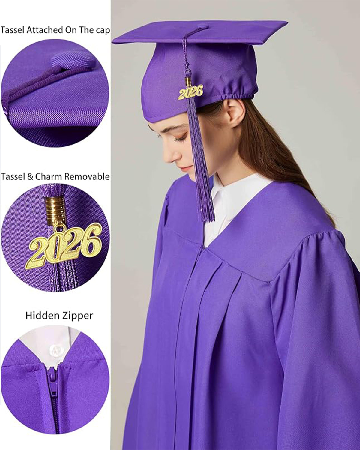 MyGradDay Unisex Matte Graduation Cap and Gown 2026 Set with Tassel Honor Cord Graduation Stoles