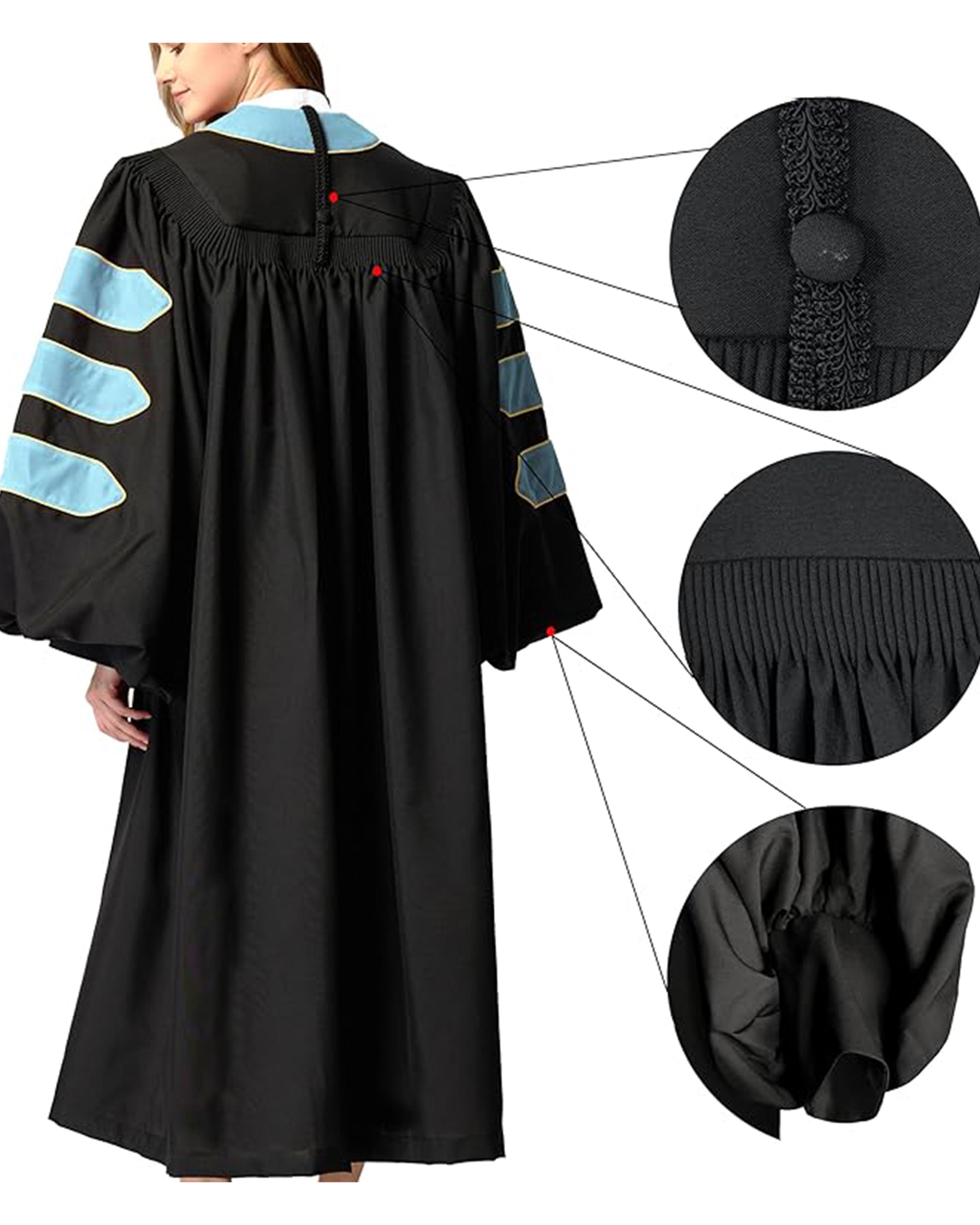 Deluxe Doctoral Graduation Gown|Graduation Regalia|PHD Gown with Gold Piping