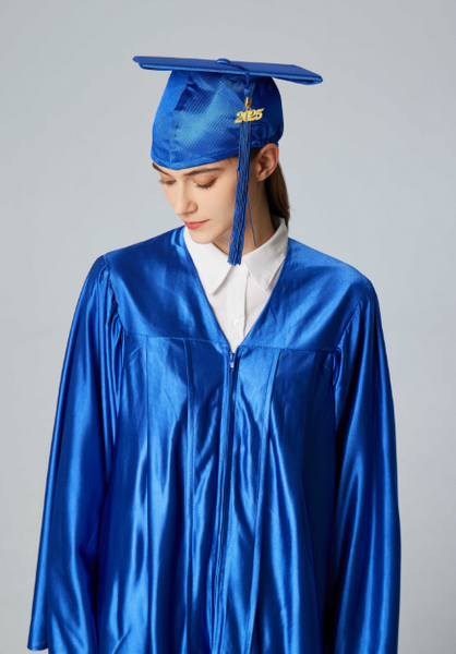 Unisex  Shiny Graduation Cap & Gown with Tassel 2025 Year Charm Rich Color