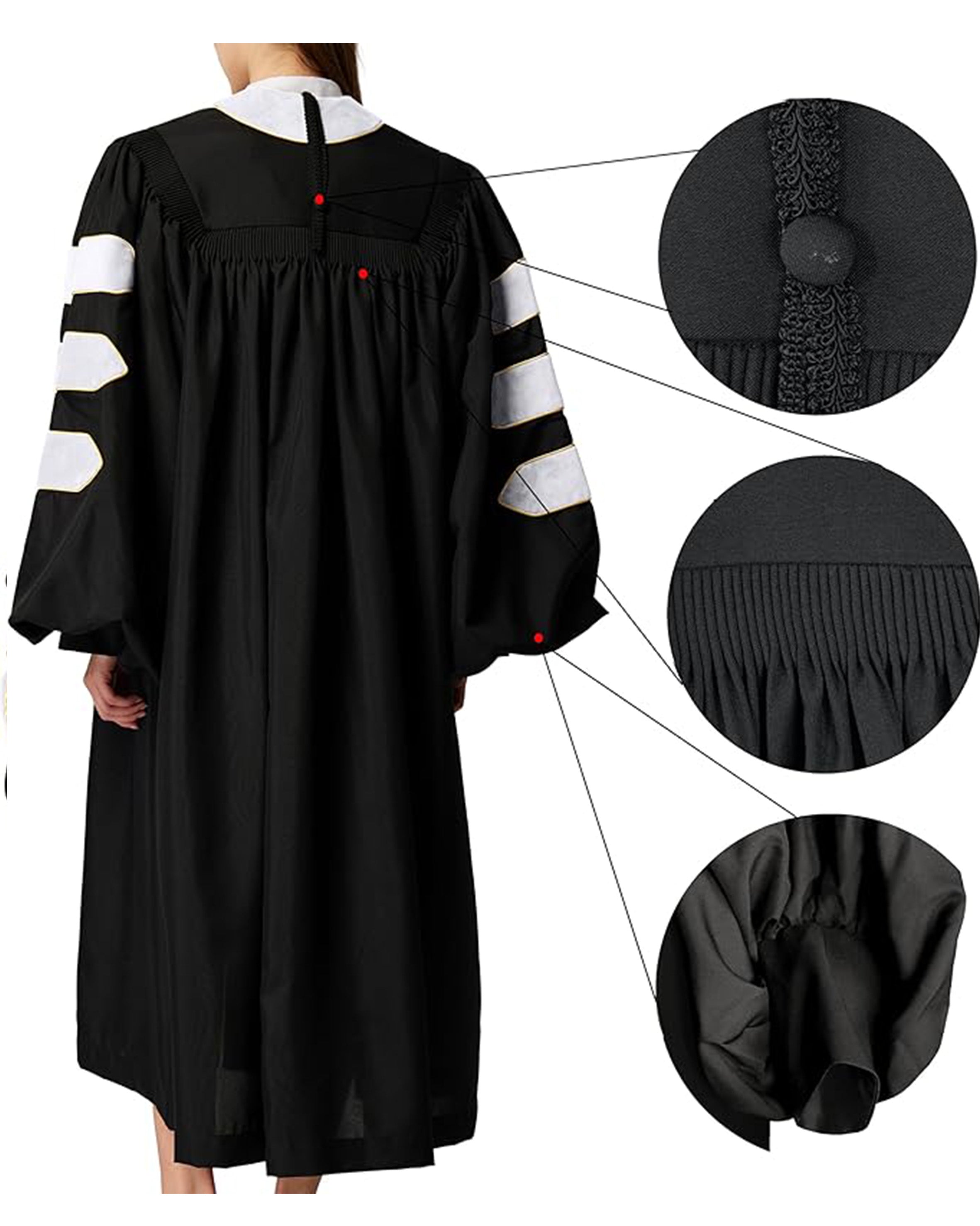 Deluxe Doctoral Graduation Gown with Gold Piping and Doctoral Tam Package (White Velvet)