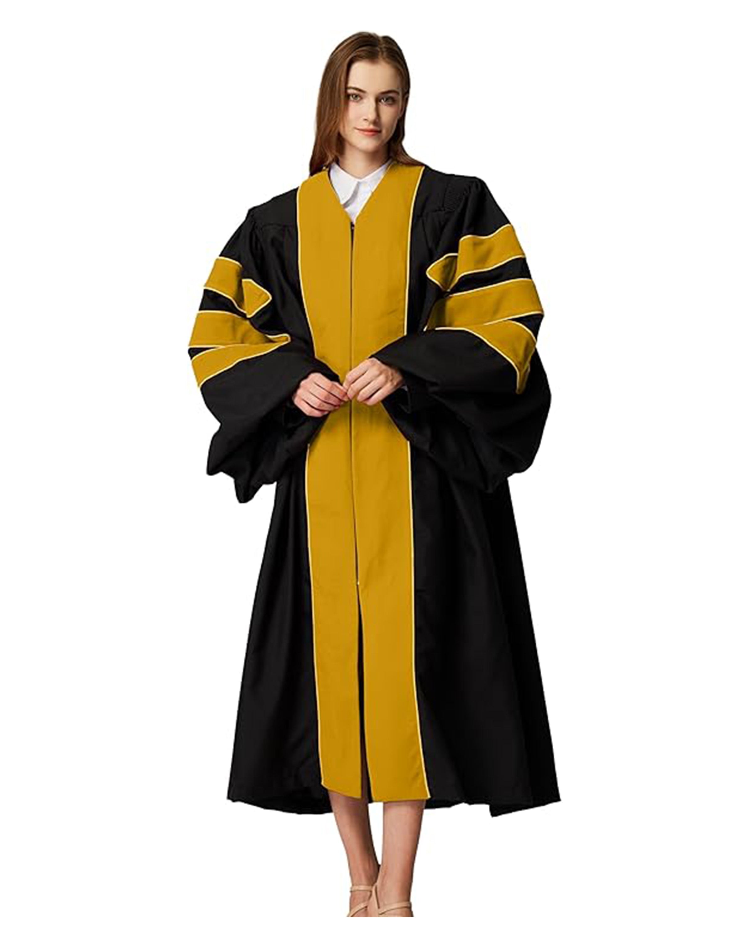 Deluxe Doctoral Graduation Gown|Graduation Regalia|PHD Gown with Gold Piping