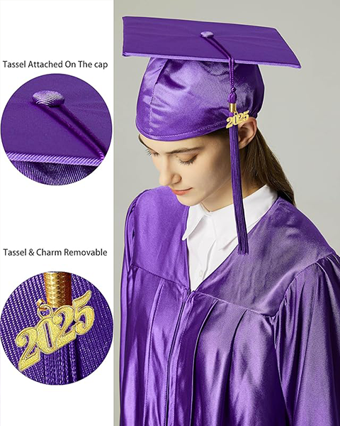 MyGradDay Unisex Adult Shiny Graduation Cap with 2024+2025 Tassel Year Charm