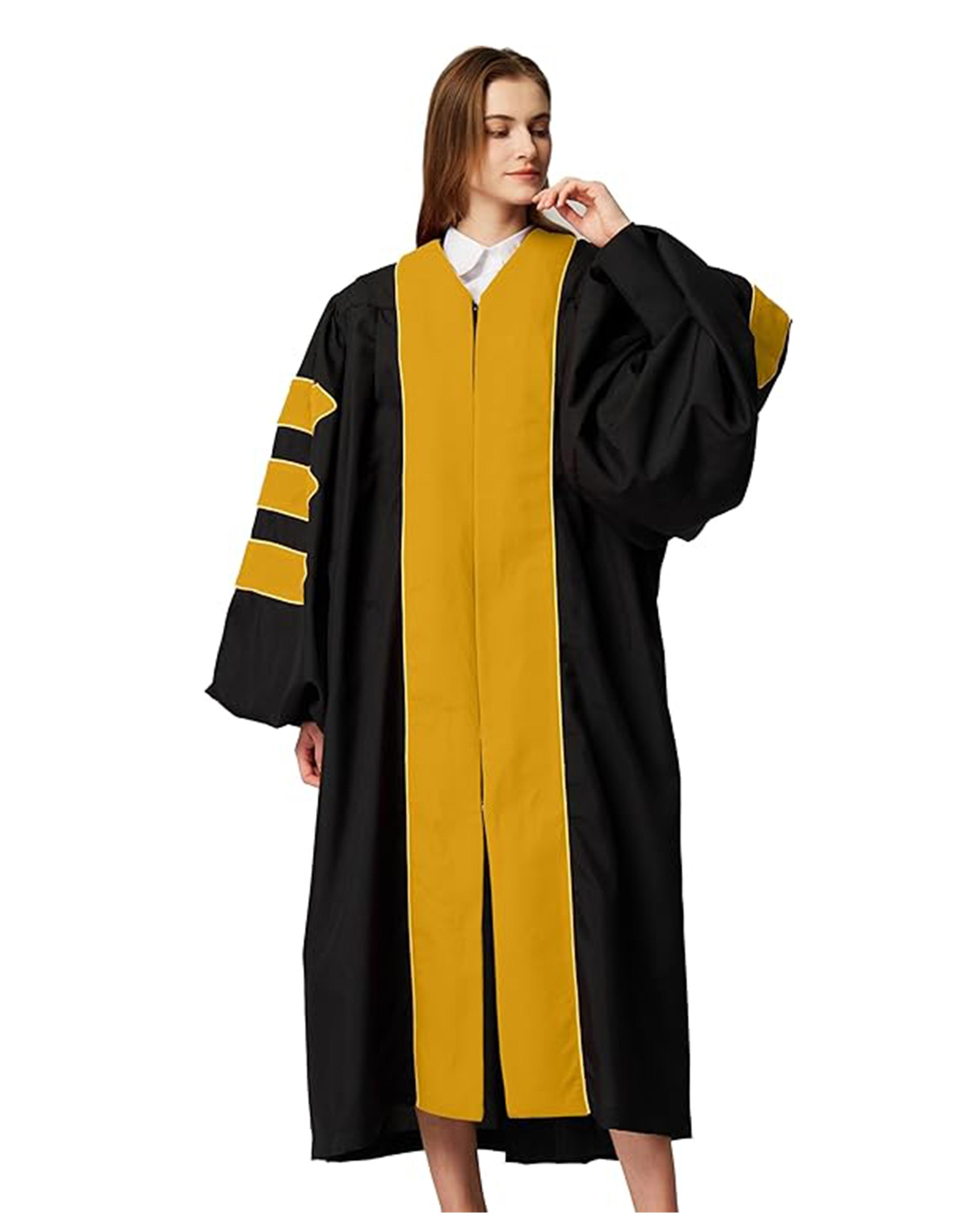 Deluxe Doctoral Graduation Gown|Graduation Regalia|PHD Gown with Gold Piping
