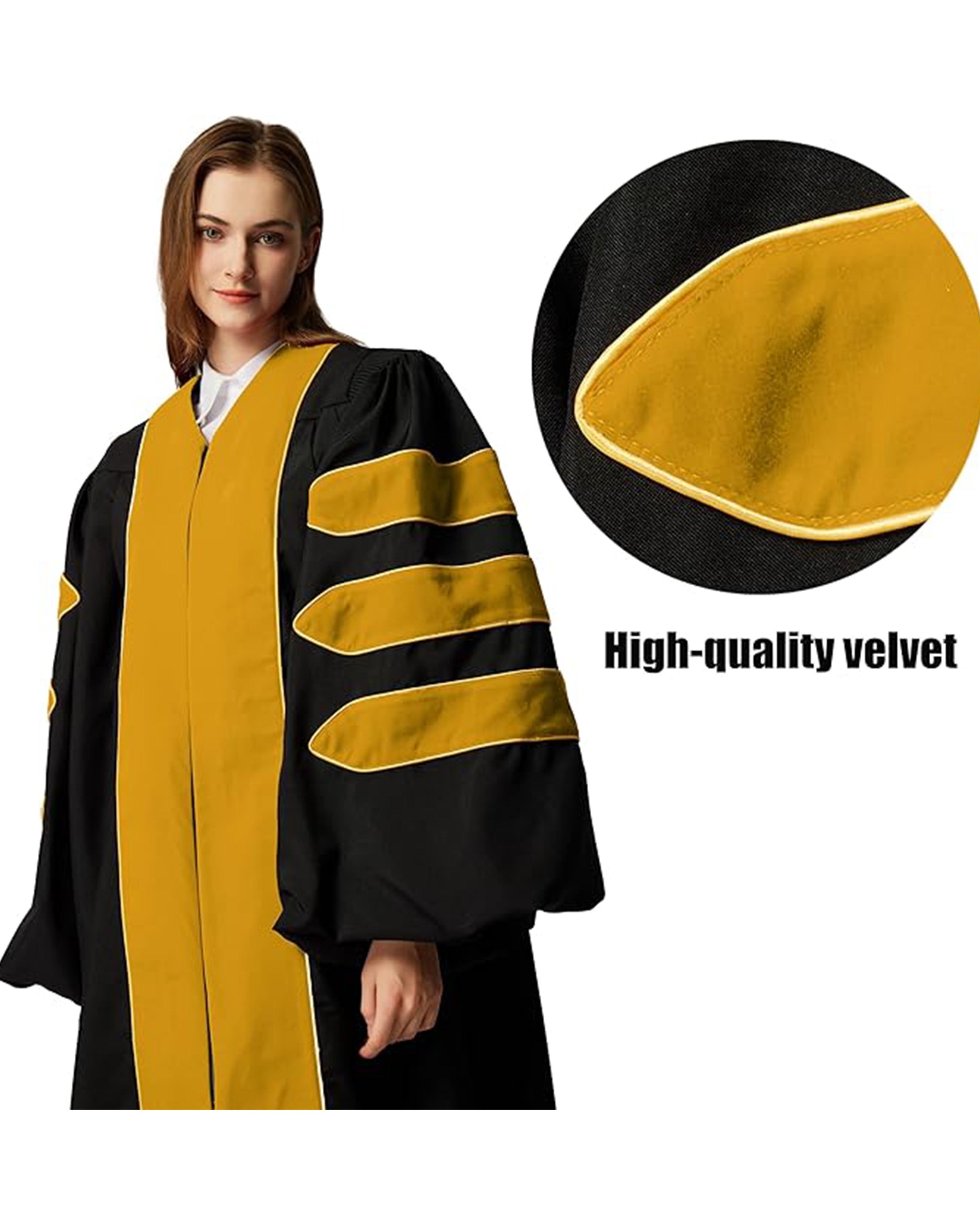 Deluxe Doctoral Graduation Gown|Graduation Regalia|PHD Gown with Gold Piping