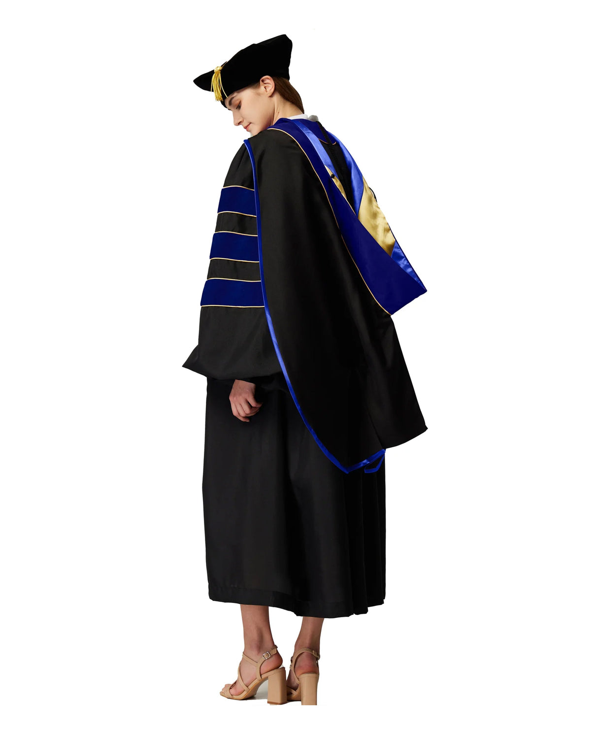 Deluxe Doctoral Graduation Gown with Gold Piping Plus Doctoral Tam and Doctoral Hood  Package MyGradDay
