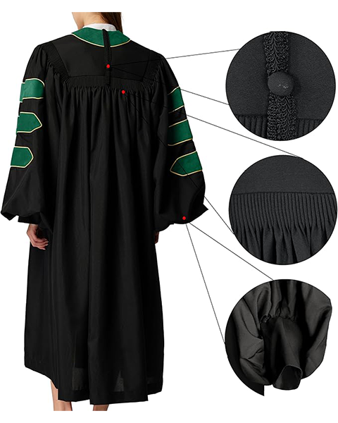Deluxe Doctoral Graduation Gown|Graduation Regalia|PHD Gown with Gold Piping