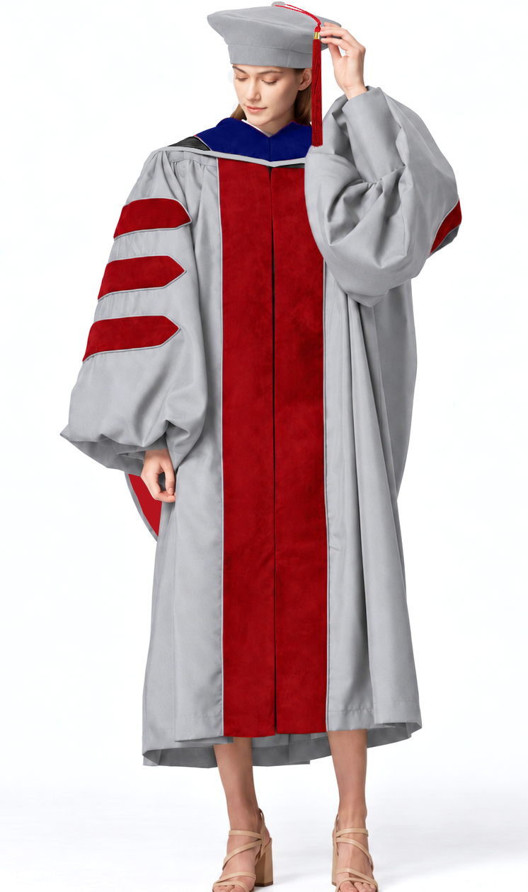MyGradDay Doctoral Graduation Gown and Hood Tam Set PhD Regalia Silver Gray MyGradDay