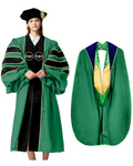 Customized Doctoral Graduation Gown Black-8S Tam & Emerald Green Hood MyGradDay