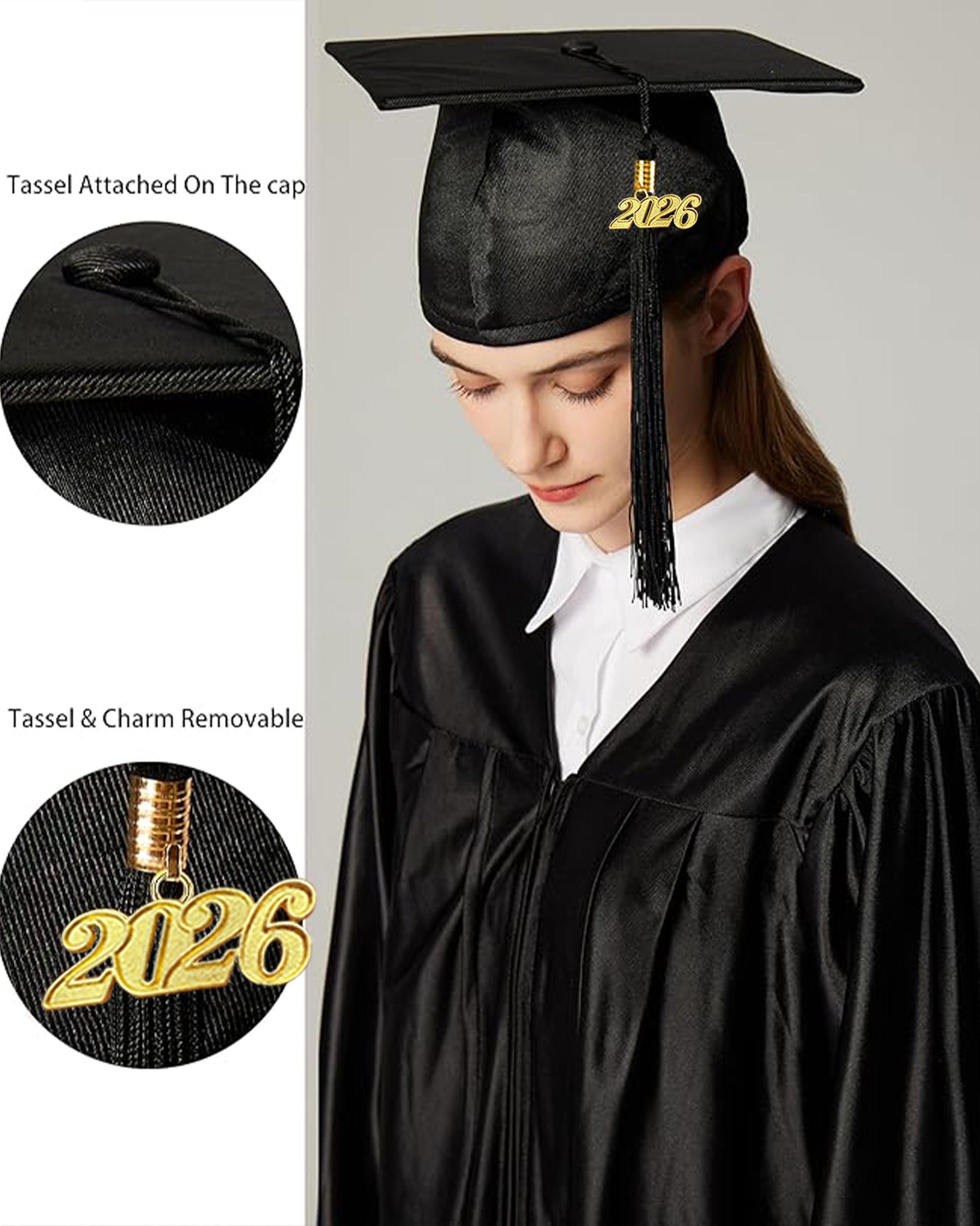 MyGradDay Unisex Adult Shiny Graduation Cap with Tassel 2026 Year Charm