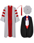 MyGradDay Doctoral Graduation Gown and Hood Tam Set PhD Regalia Silver Gray MyGradDay