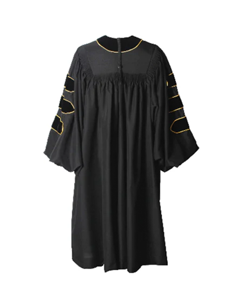 Deluxe Doctoral Graduation Gown with Gold Piping Plus Doctoral Tam and Doctoral Hood  Package