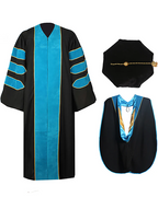 Deluxe Doctoral Graduation Gown with Gold Piping Plus Doctoral Tam and Doctoral Hood  Package