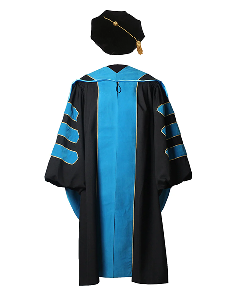 Deluxe Doctoral Graduation Gown with Gold Piping Plus Doctoral Tam and Doctoral Hood  Package