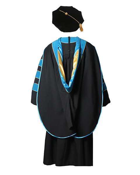 Deluxe Doctoral Graduation Gown with Gold Piping Plus Doctoral Tam and Doctoral Hood  Package