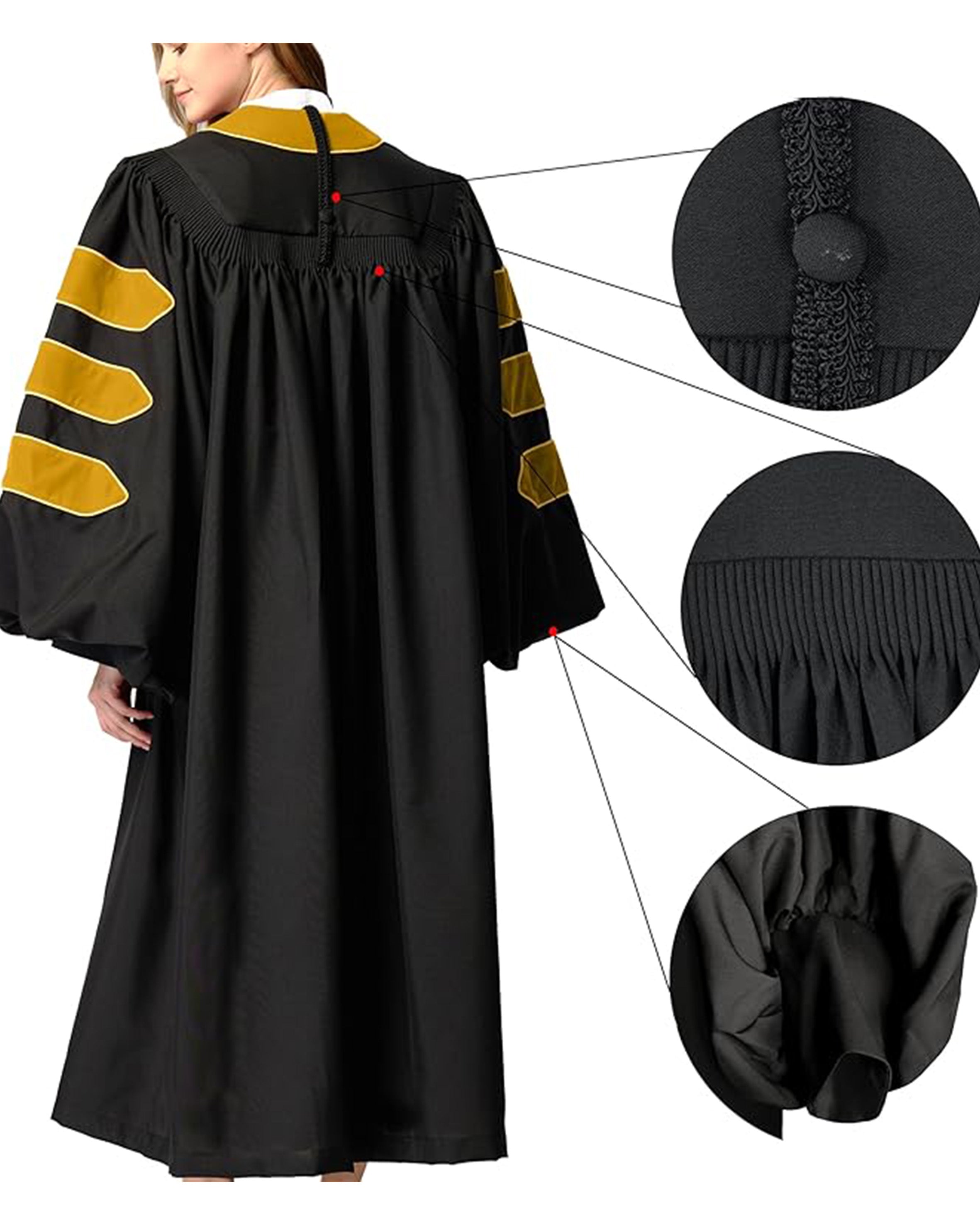 Deluxe Doctoral Graduation Gown|Graduation Regalia|PHD Gown with Gold Piping