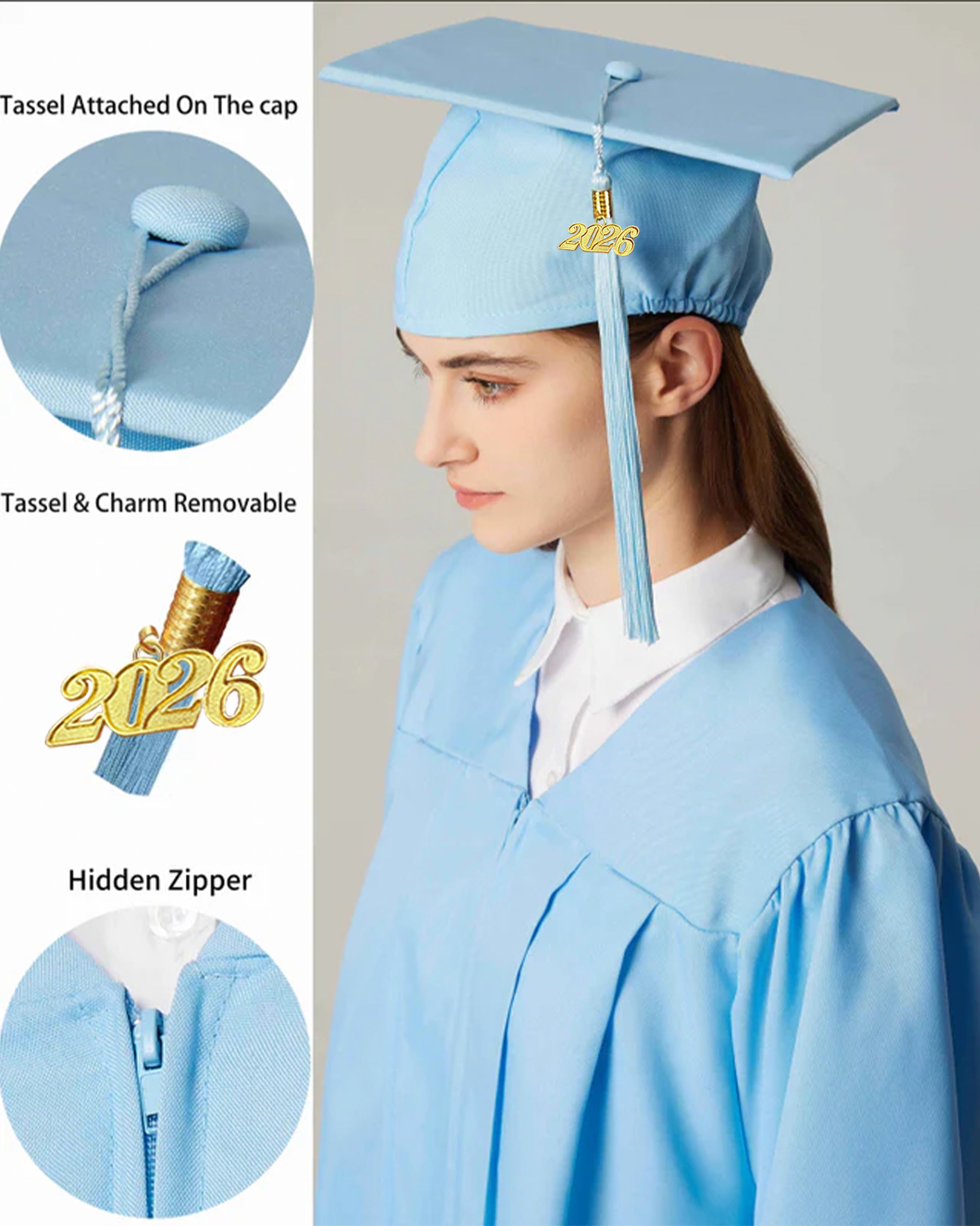 Unisex Matte Graduation Cap & Gown with Tassel 2026 Year Charm ( Rich Color )
