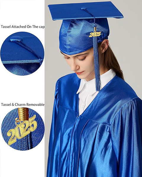 MyGradDay Unisex Adult Shiny Graduation Cap with 2024+2025 Tassel Year Charm