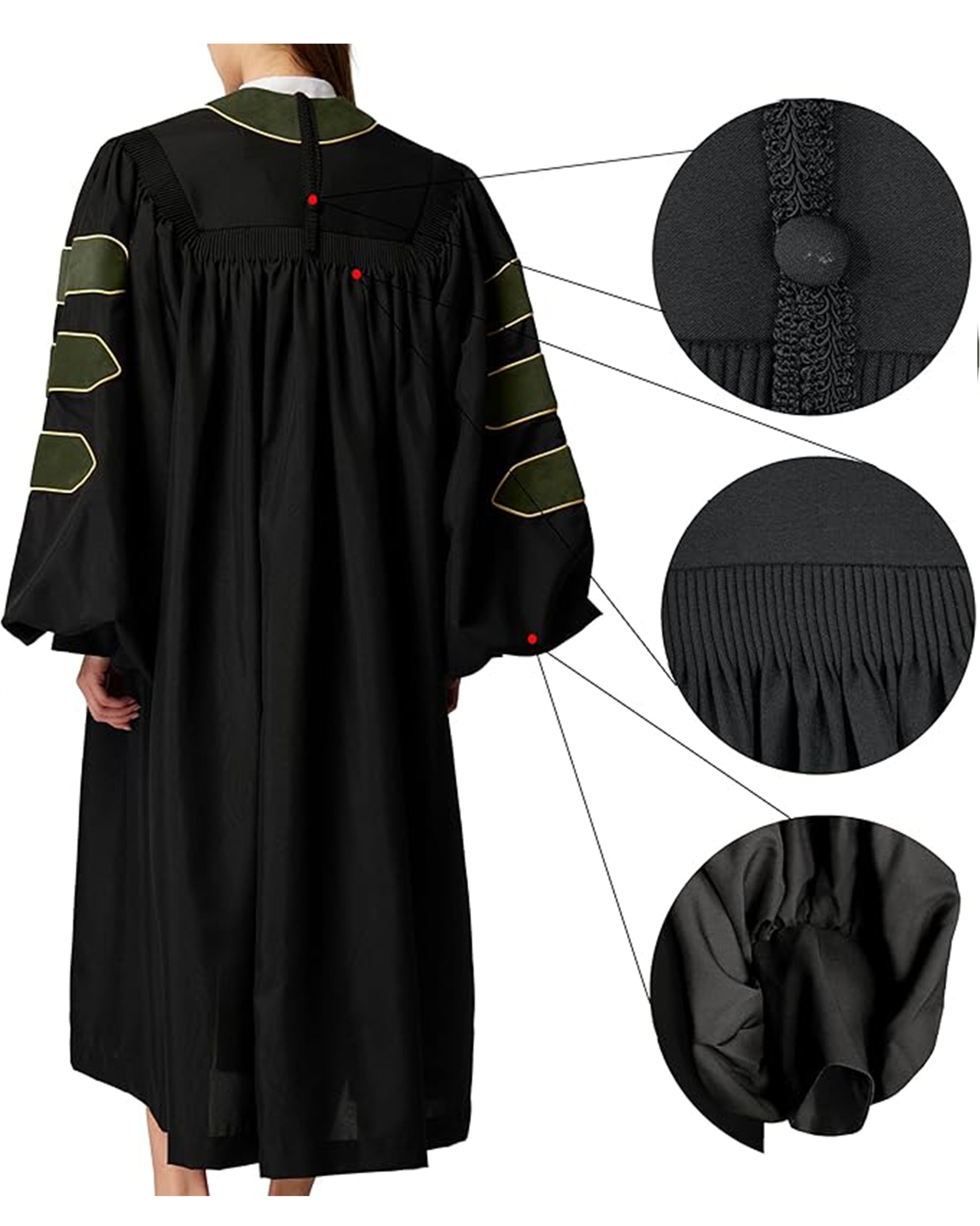 Deluxe Doctoral Graduation Gown with Gold Piping and Doctoral Tam Package (Forest Green Velvet)