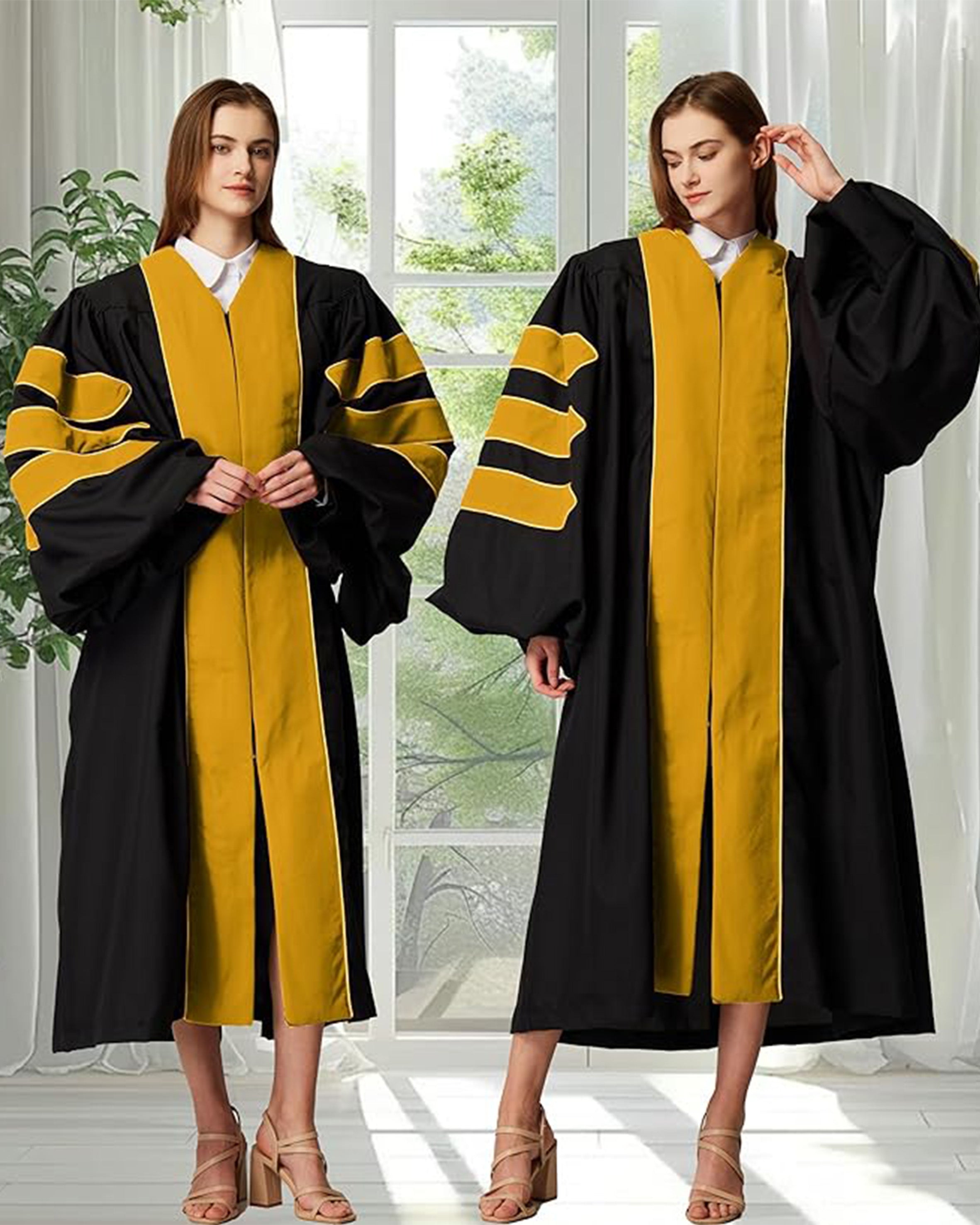 Deluxe Doctoral Graduation Gown|Graduation Regalia|PHD Gown with Gold Piping