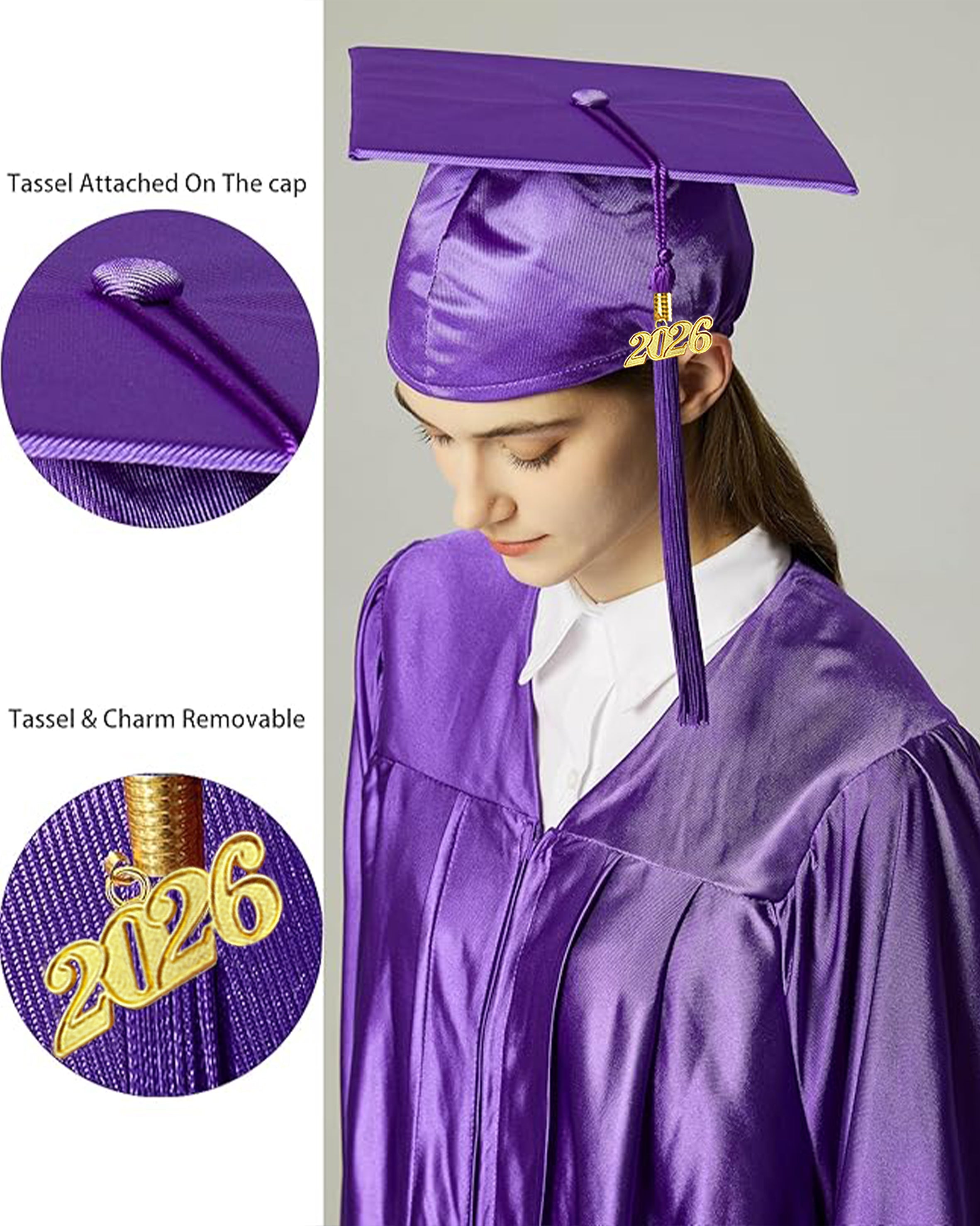 MyGradDay Unisex Adult Shiny Graduation Cap with Tassel 2026 Year Charm