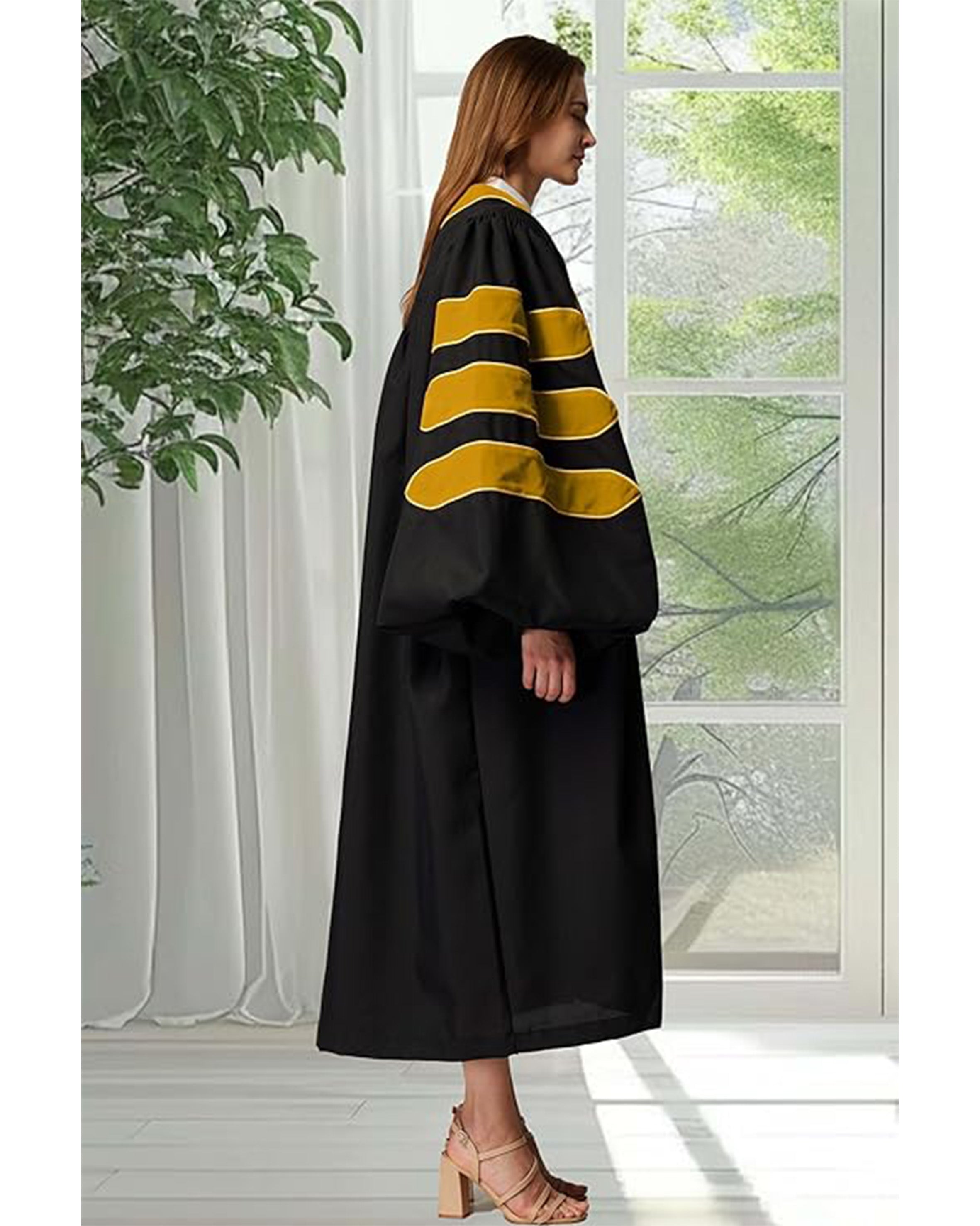 Deluxe Doctoral Graduation Gown|Graduation Regalia|PHD Gown with Gold Piping