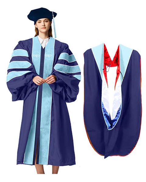 Customized Doctoral Graduation Gown Navy-8S Tam & Hood MyGradDay