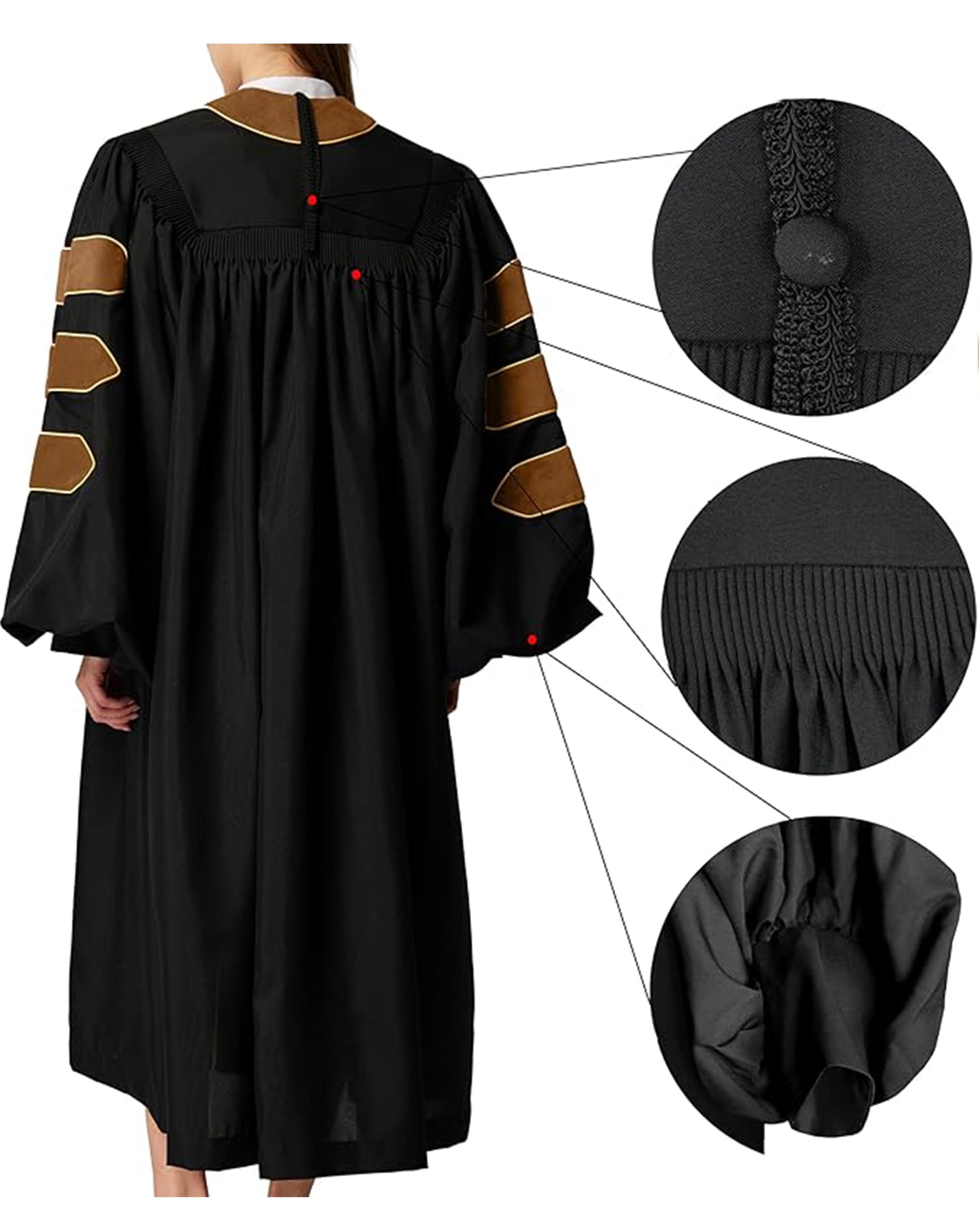 Deluxe Doctoral Graduation Gown with Gold Piping and Doctoral Tam Package (Drab Velvet)