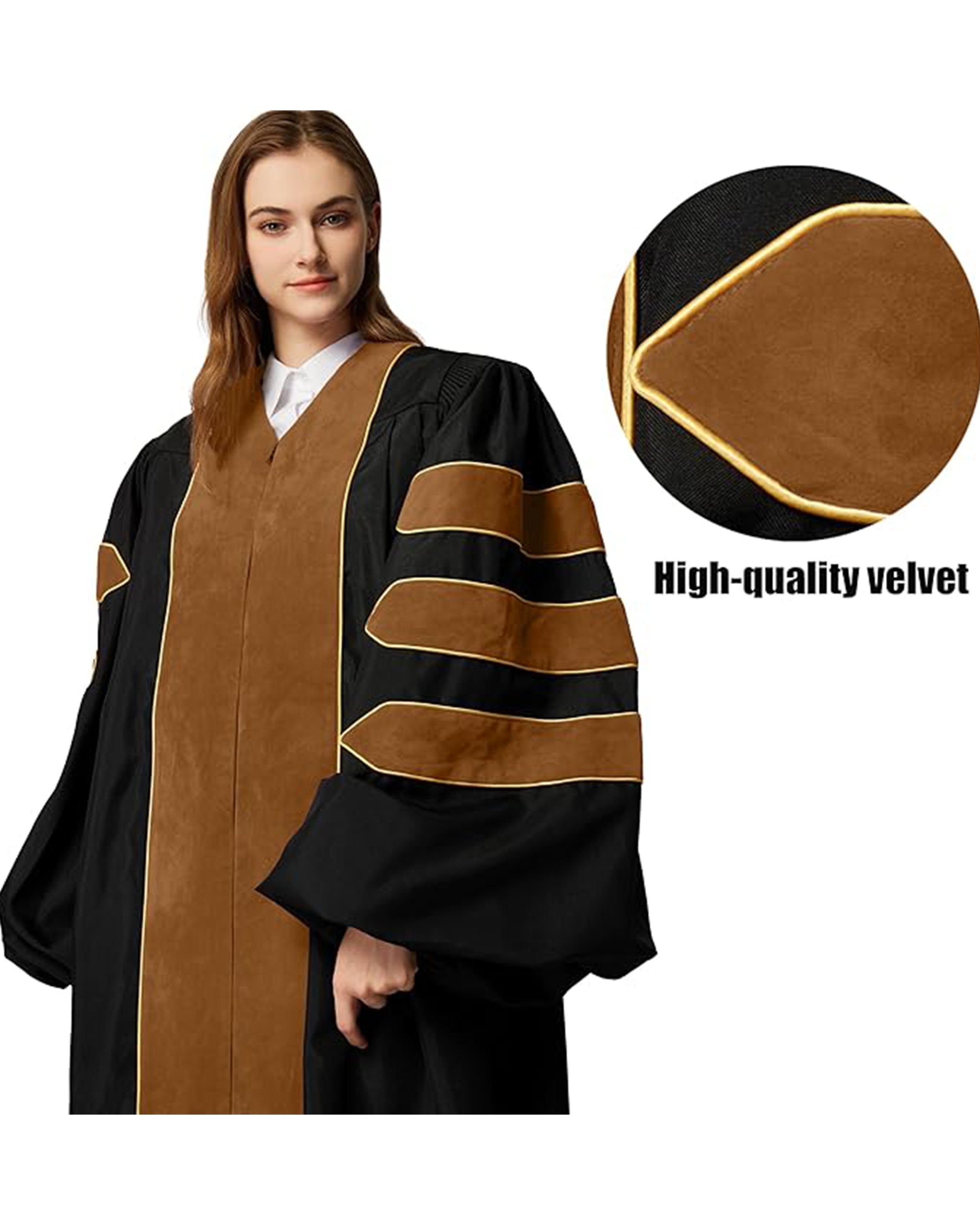 Deluxe Doctoral Graduation Gown|Graduation Regalia|PHD Gown with Gold Piping