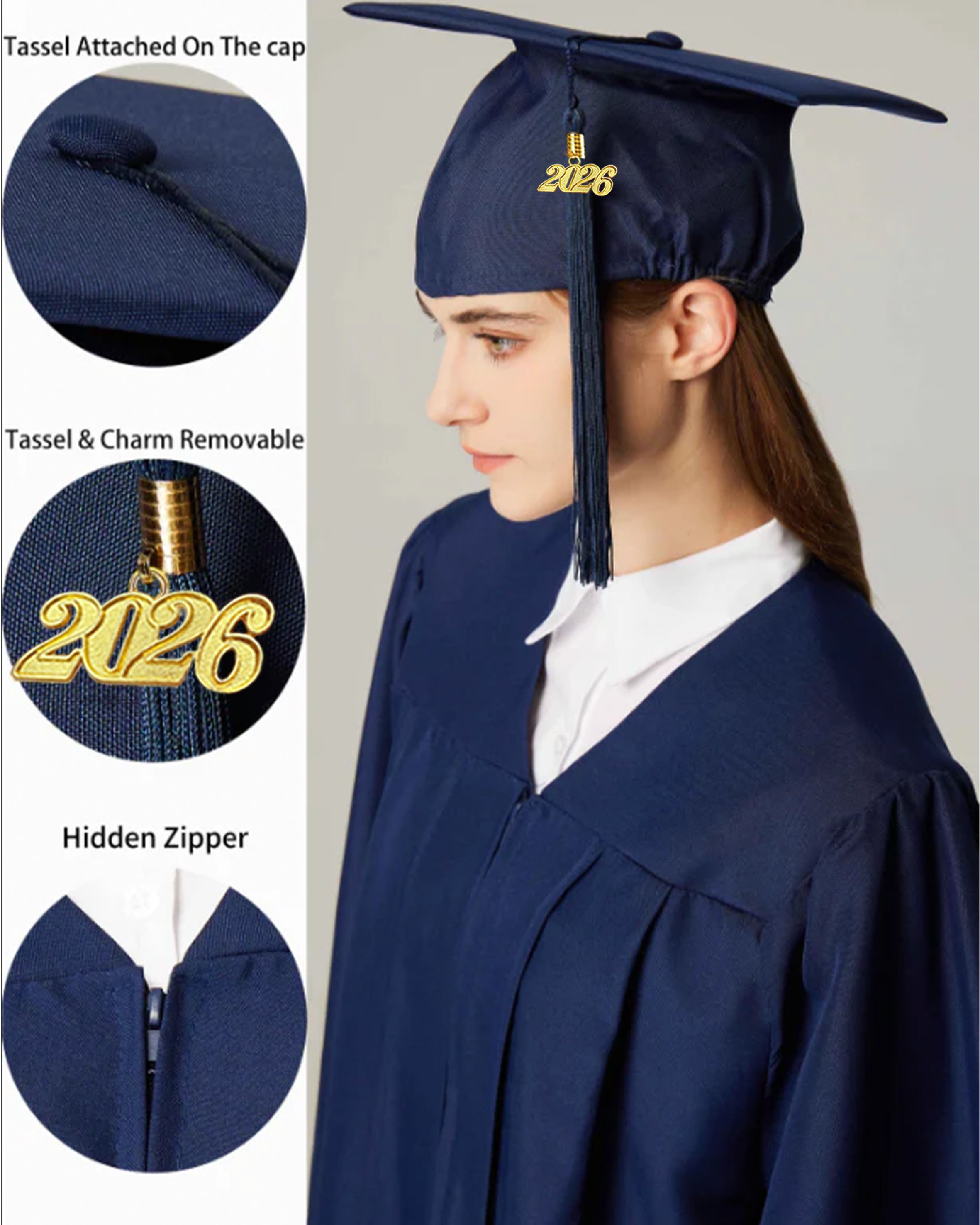 Unisex Matte Graduation Cap & Gown with Tassel 2026 Year Charm ( Rich Color )